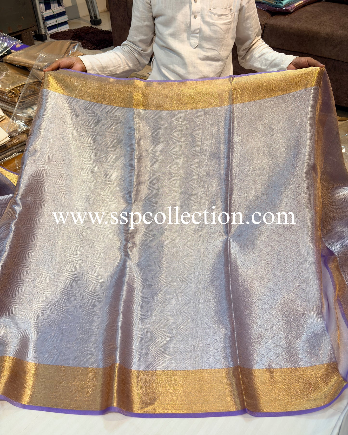 Lavender Pure Molten Tissue Silk Brocade Banarasi Saree