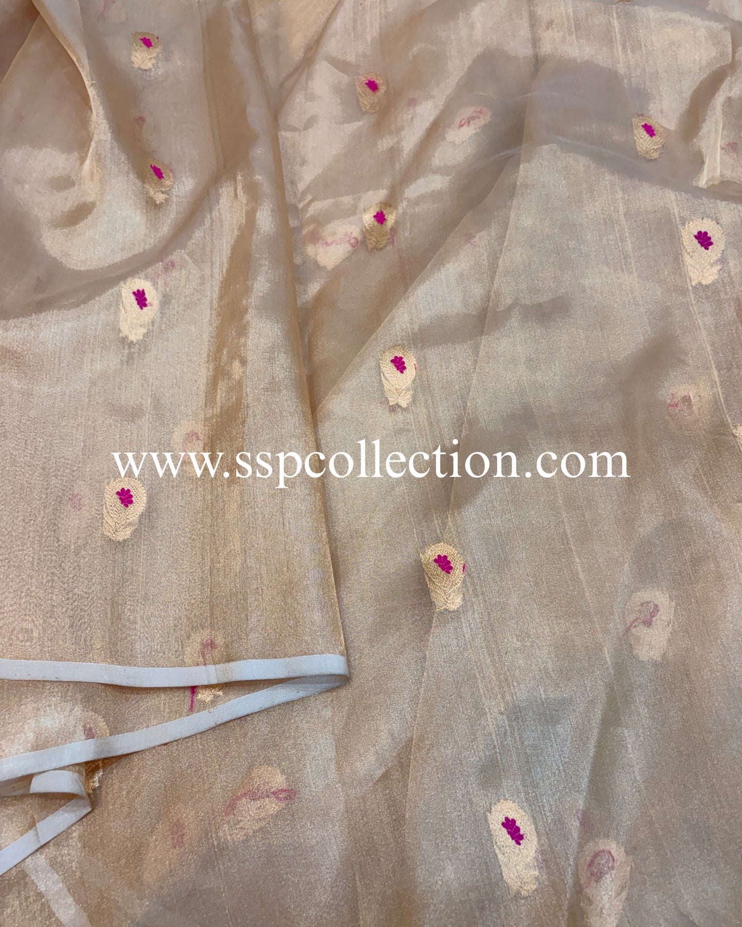 Champagne-Gold Pure Tissue Silk Meenakaari Banarasi Saree