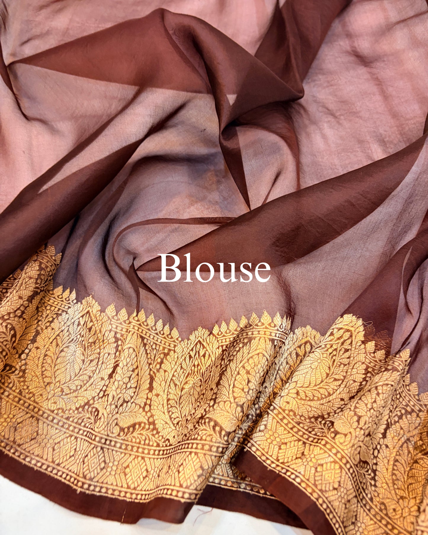 Dark-Brown Pure Kora Silk Tilfi Buta Banarasi Saree