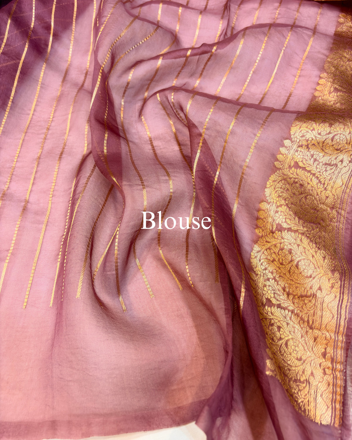 Dusty-Rose Pure Kora Silk Tilfi Banarasi Saree