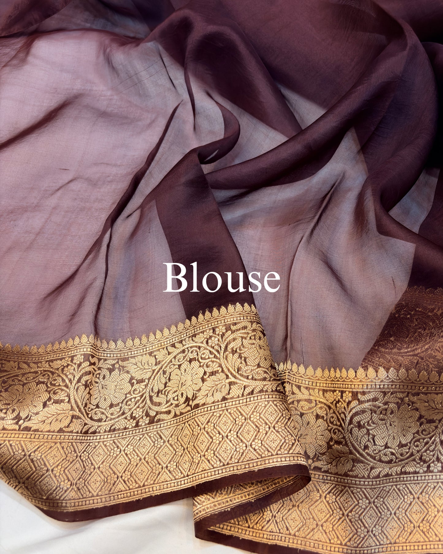 Dark-Brown Pure Kora Silk Banarasi Saree
