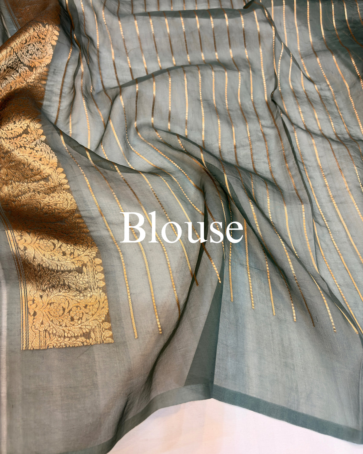 Mud-Green Pure Kora Silk Tilfi Banarasi Saree
