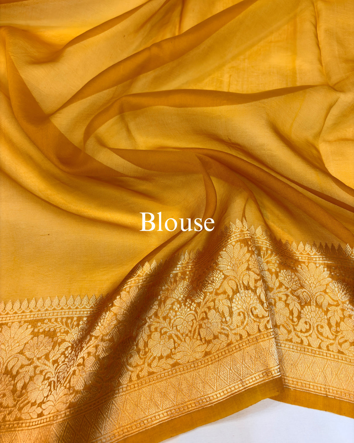 Mustard-Gold Pure Kora Silk Tilfi Buta Banarasi Saree