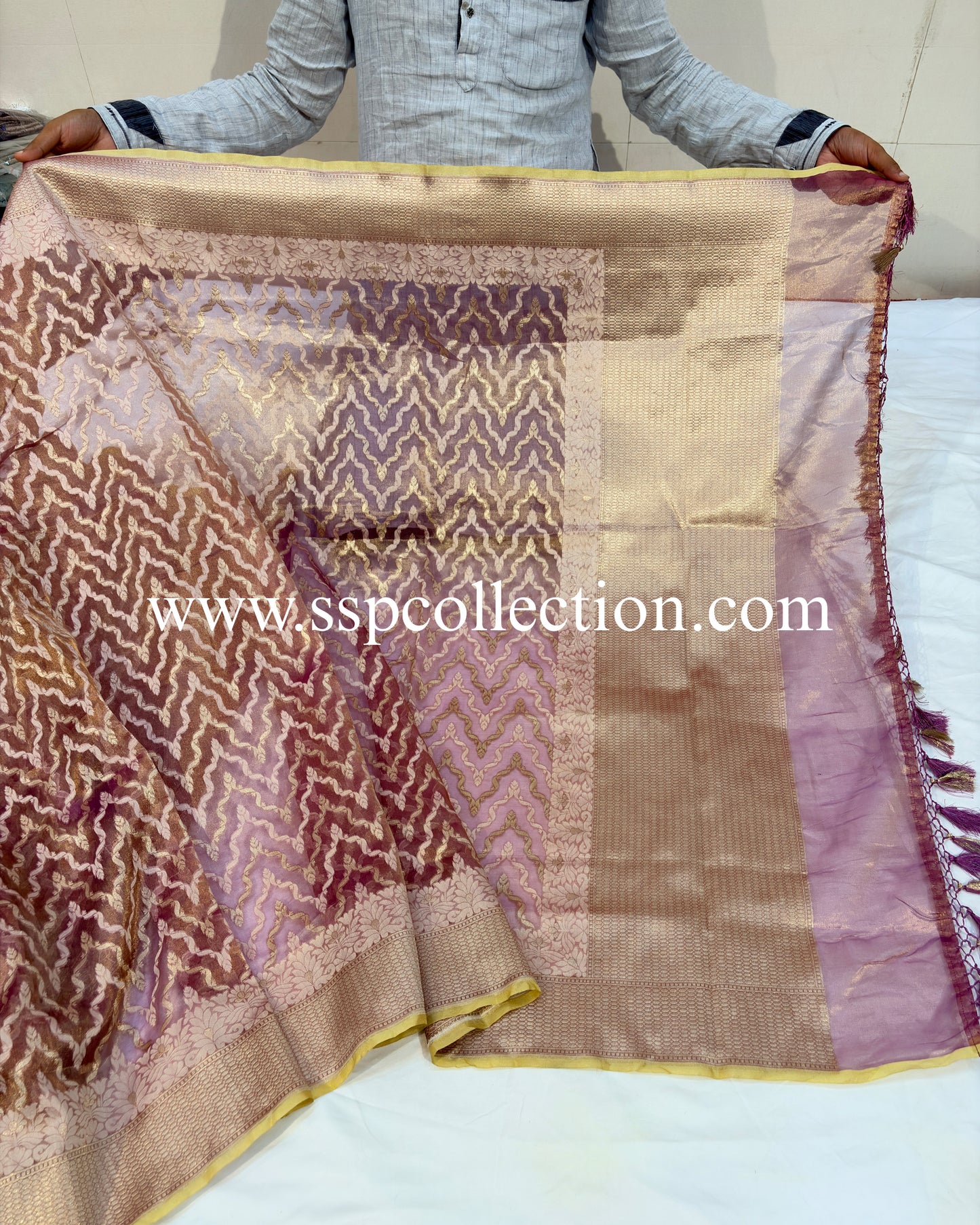 Purple Pure Tissue Silk Jamdani Banarasi Saree