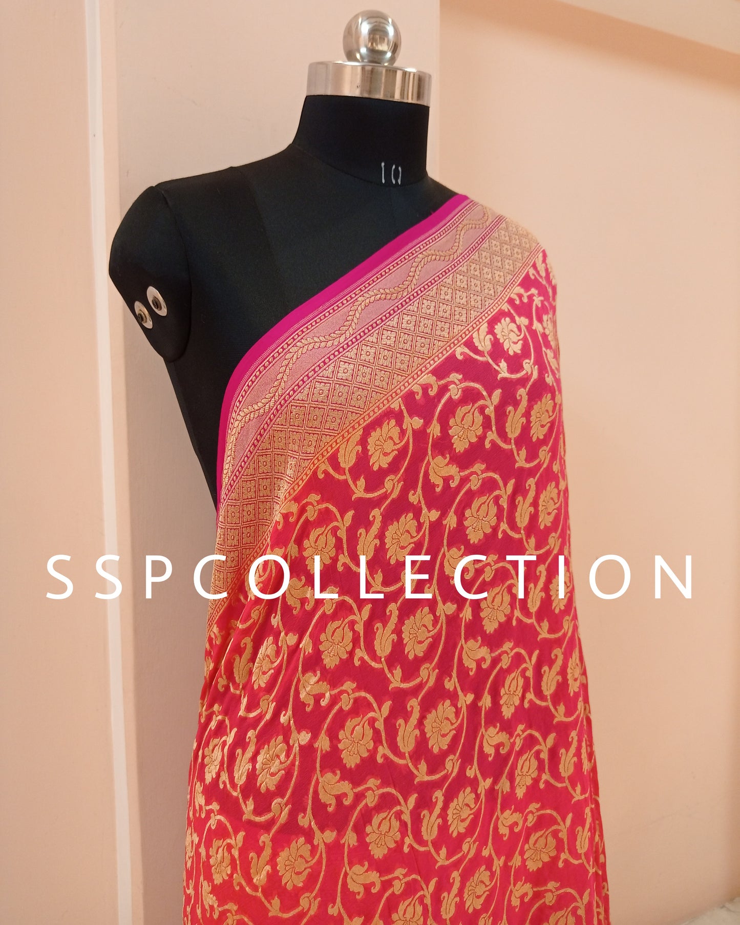 Strawberry & Pink Banarasi Pure Georgette Saree