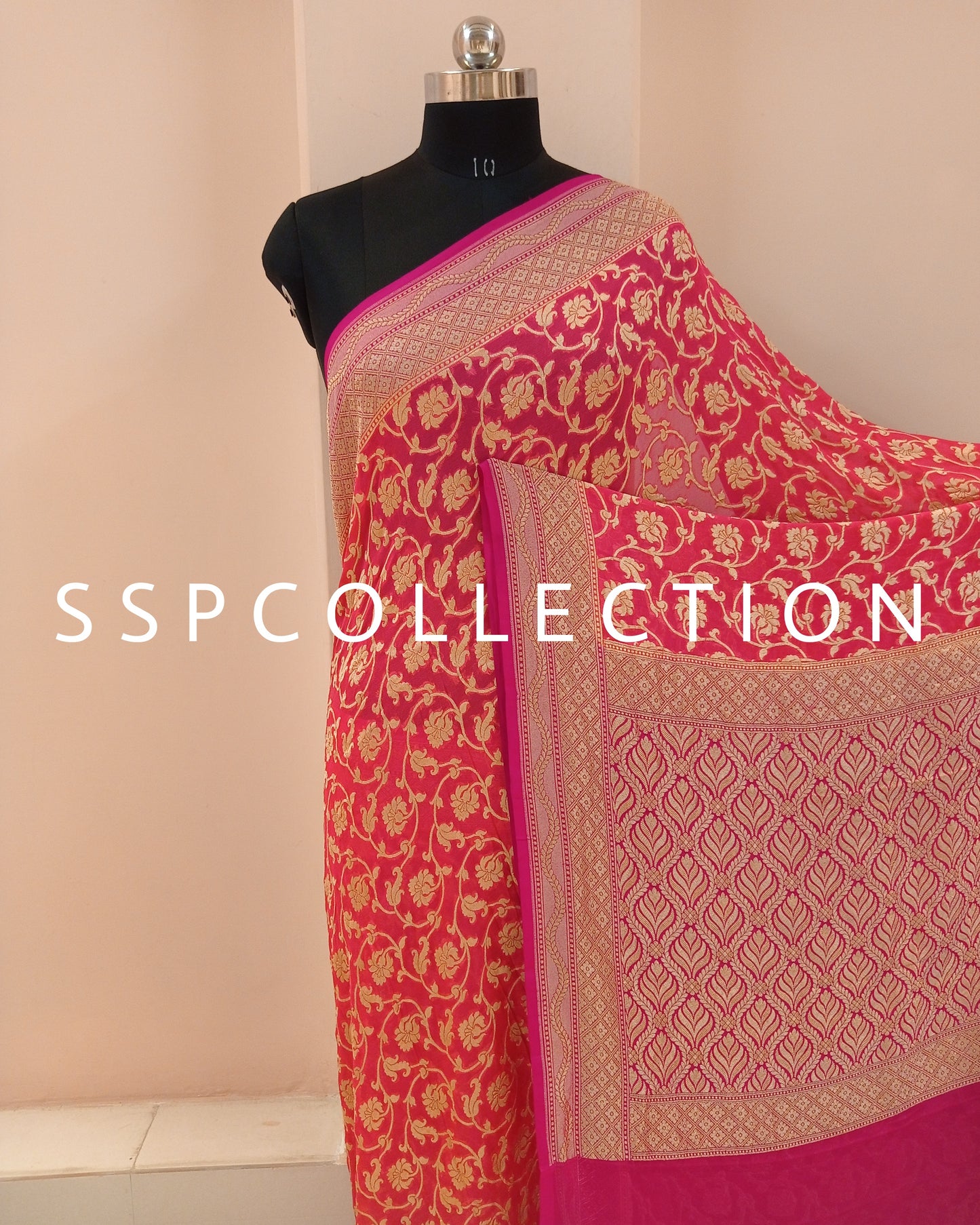 Strawberry & Pink Banarasi Pure Georgette Saree