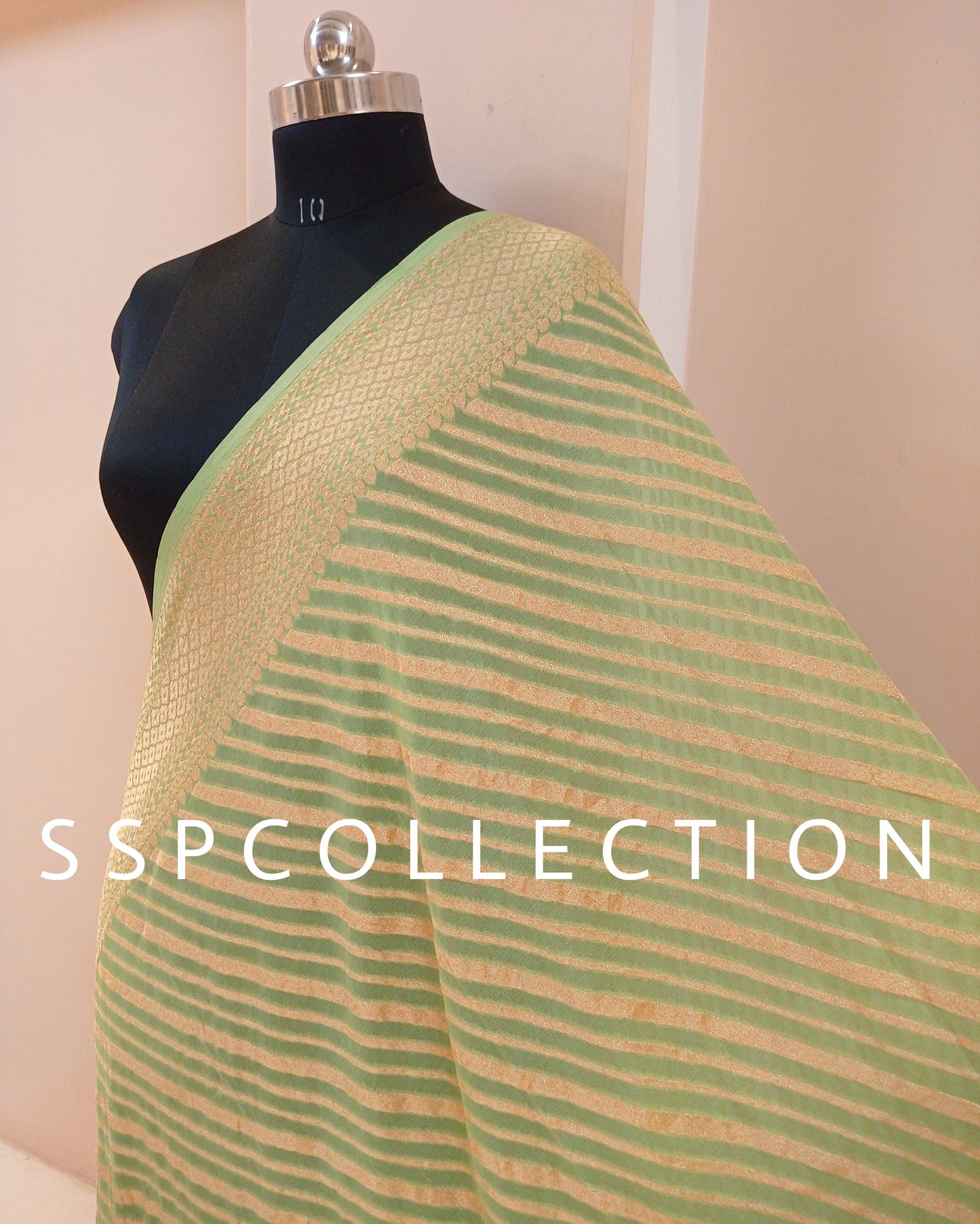 Light Green Blue Banarasi Pure Georette Rangkaat Dupatta