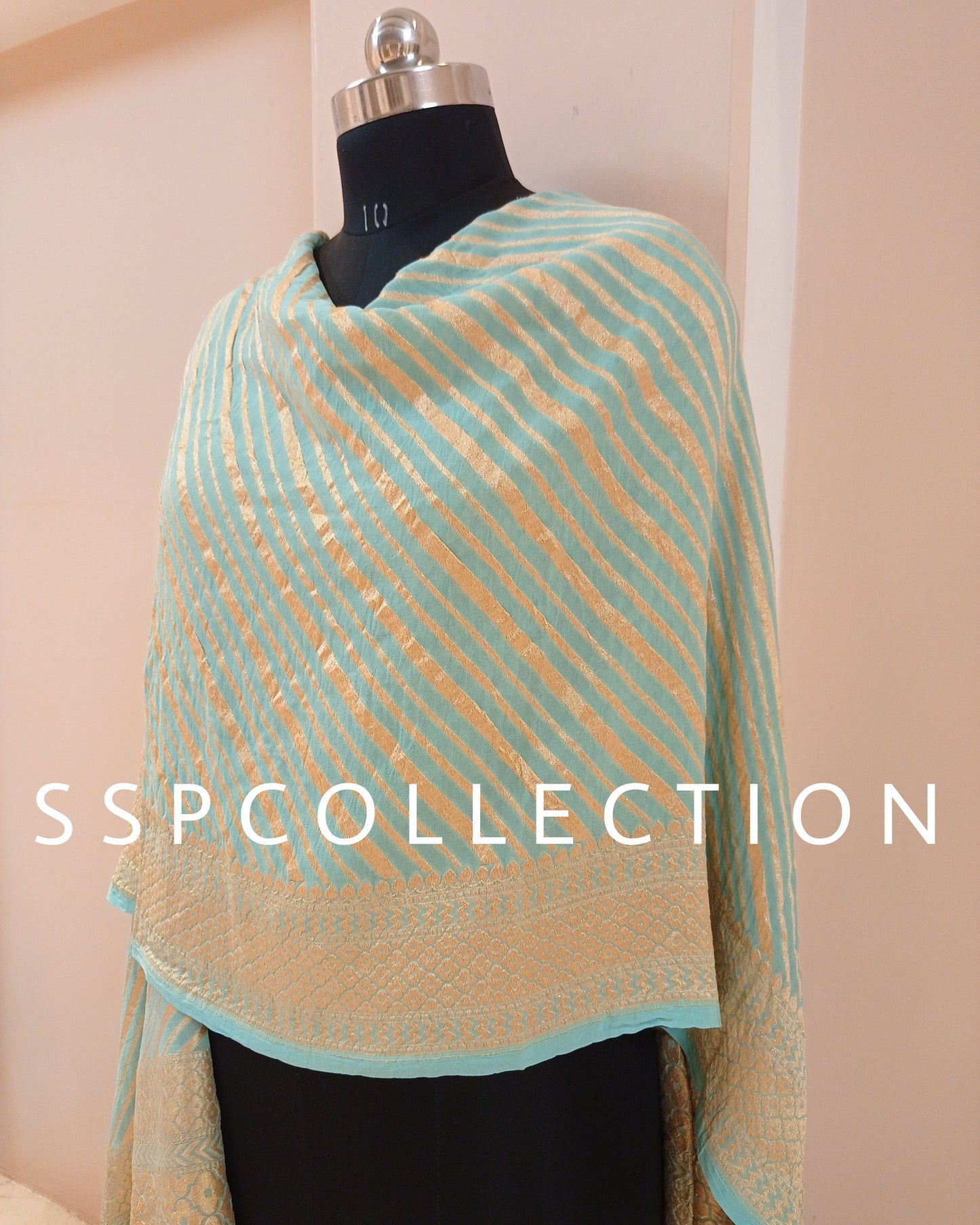 Powder Blue Banarasi Pure Georette Rangkaat Dupatta