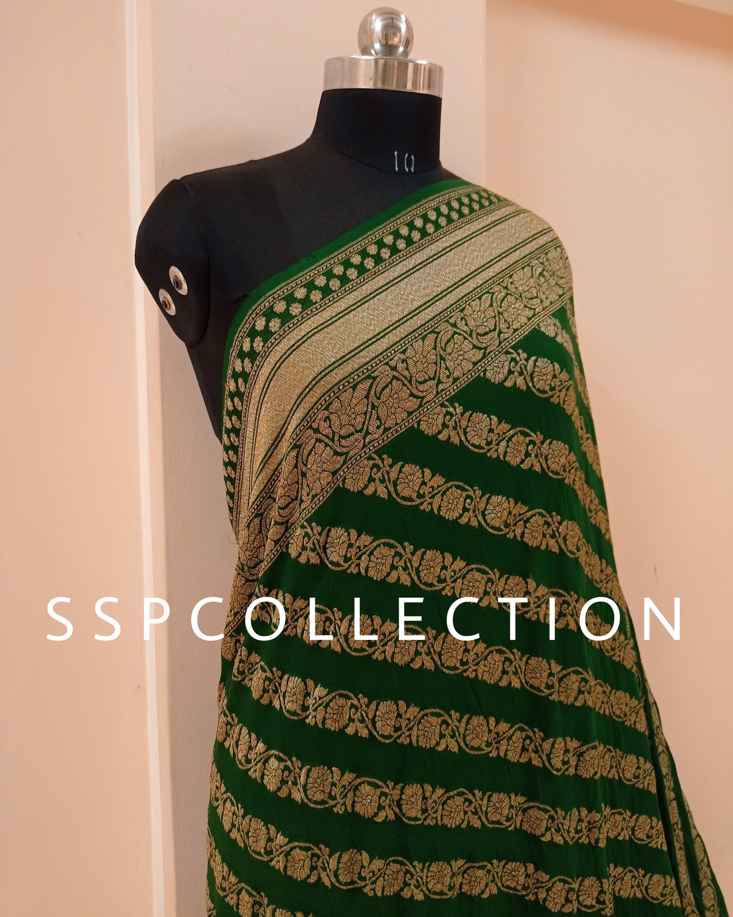 Bottle-Green Banarasi Pure Georgette Saree