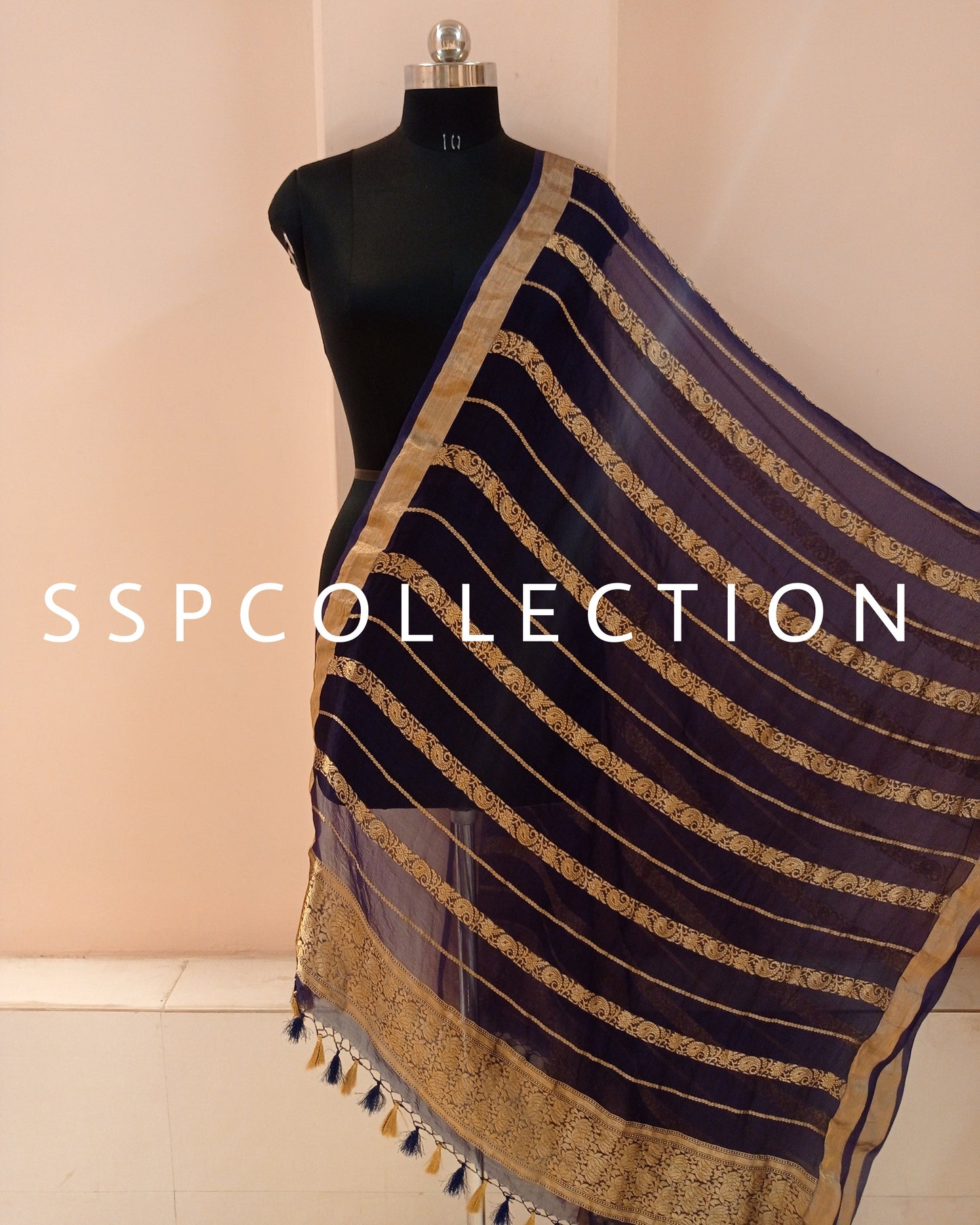 Navy-Blue Banarasi Pure Kora Silk Dupatta