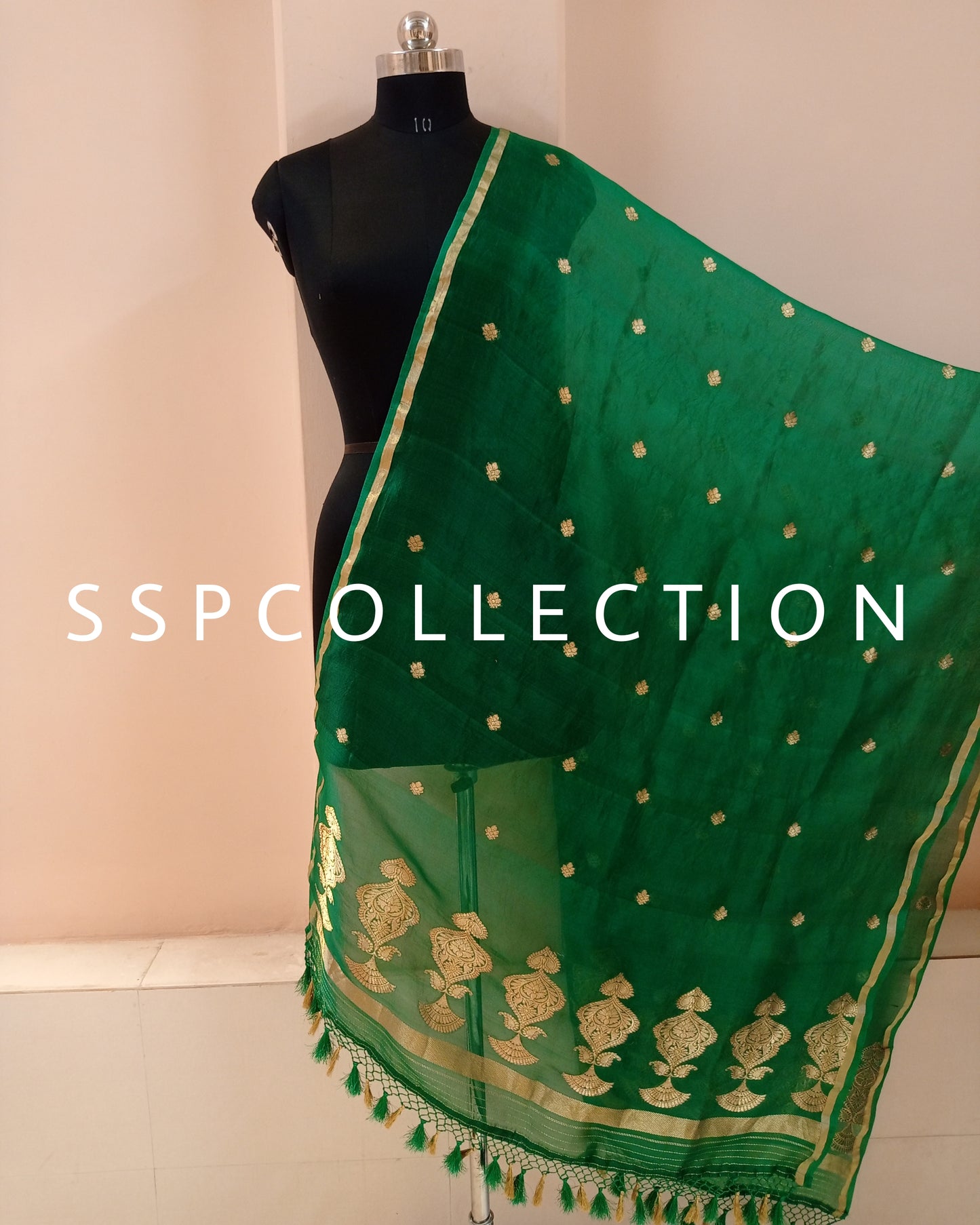 Green Banarasi Pure Kora Silk Dupatta