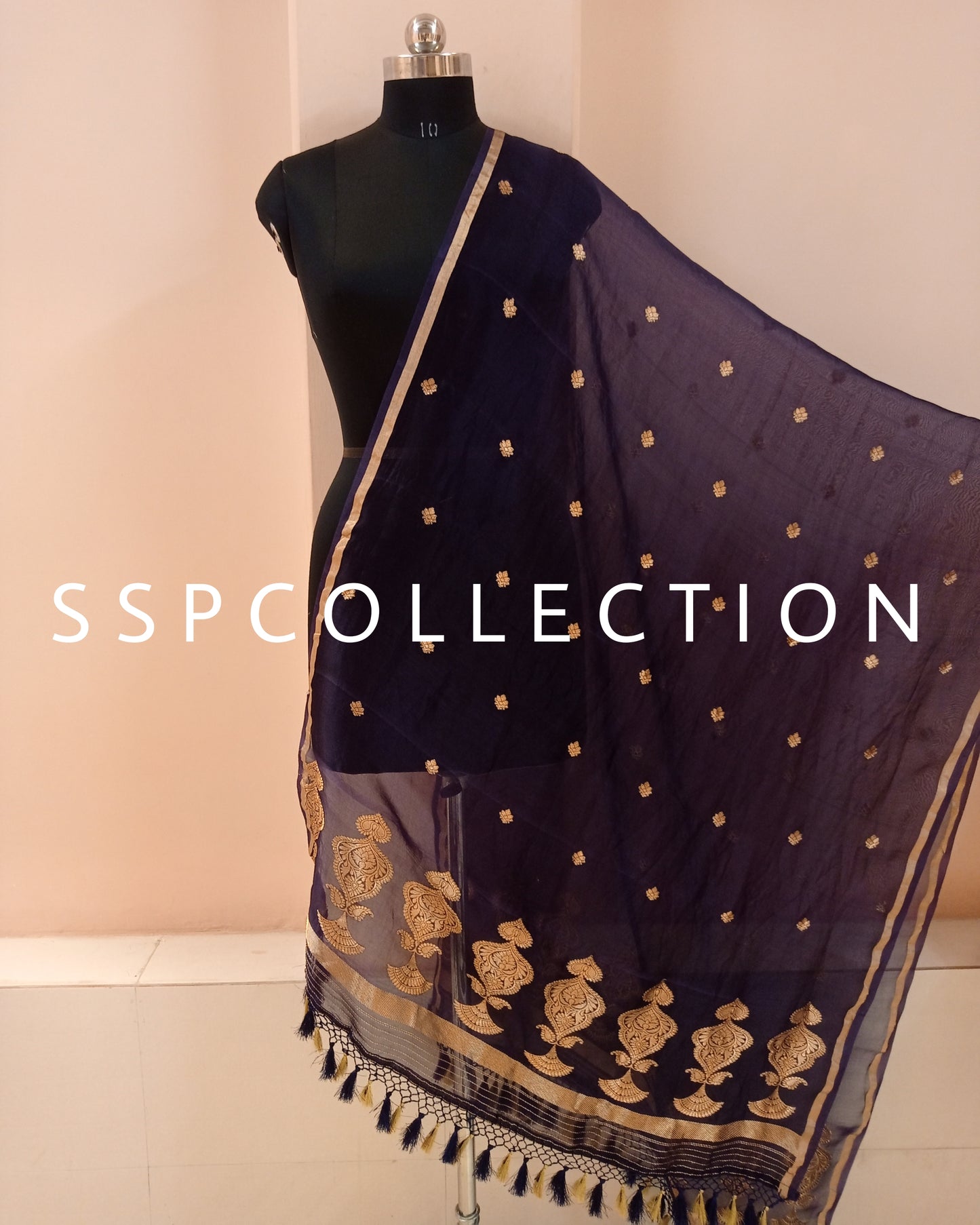 Navy-Blue Banarasi Pure Kora Silk Dupatta