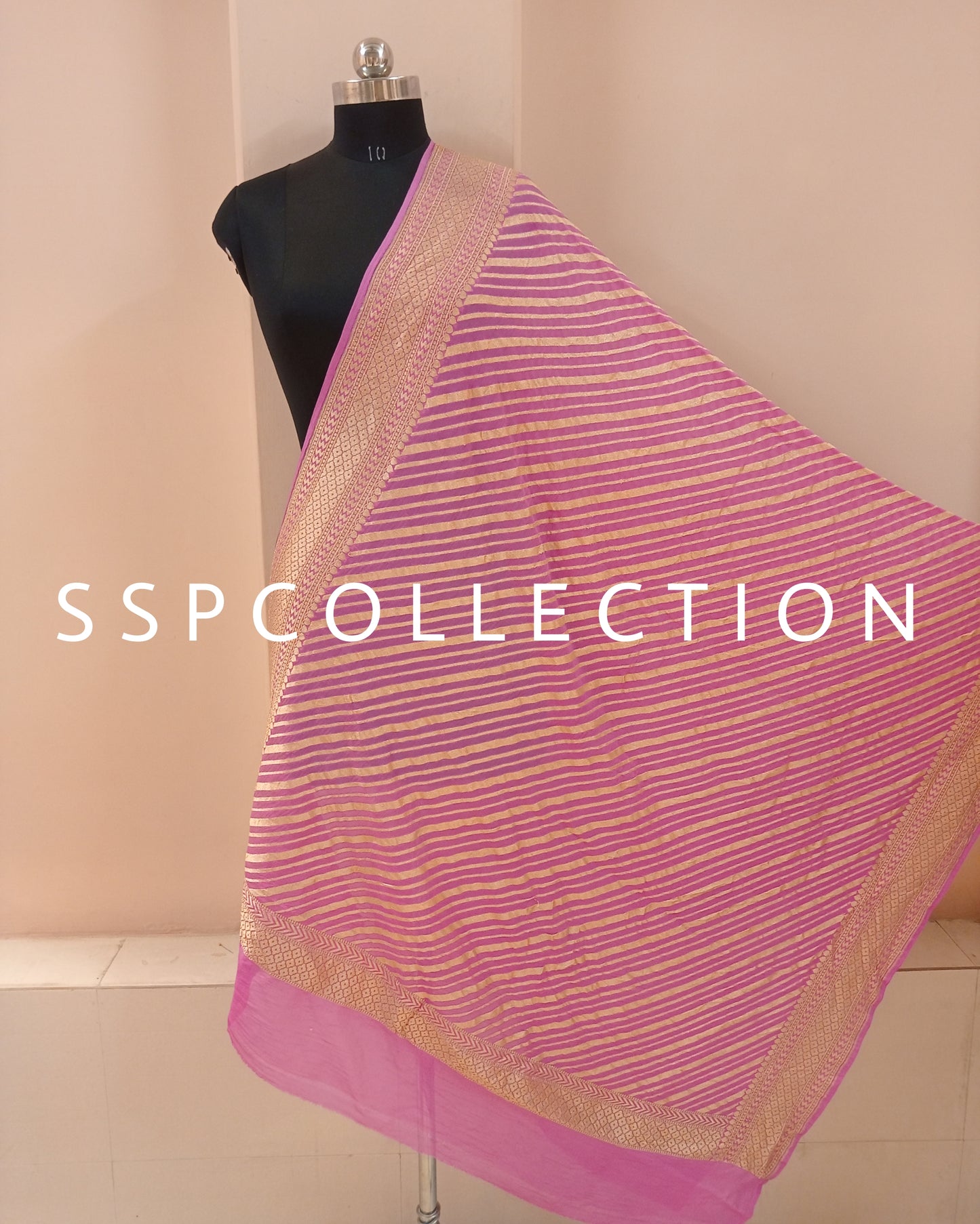Baby-Pink Banarasi Pure Georgette Dupatta