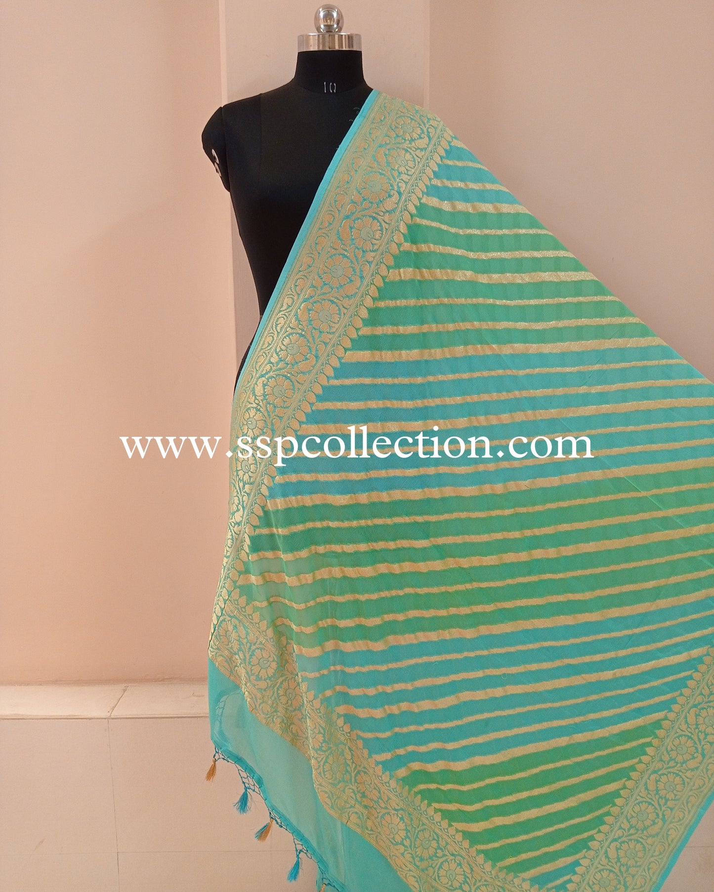 Sky-Blue & Mint-Green Banarasi Pure Georgette Rangkaat Dupatta