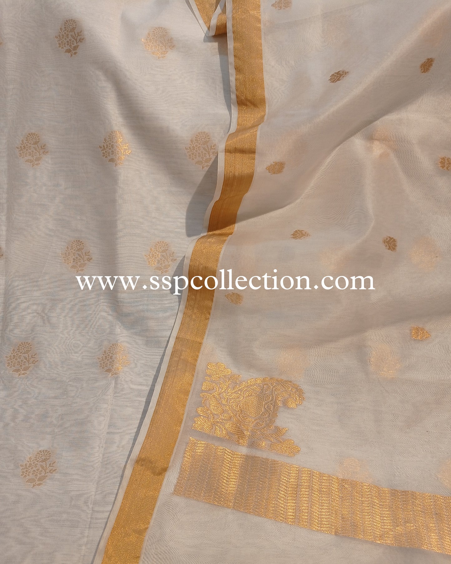White Banarasi Pure Cotton Silk Kurta With Pure Kora Silk Dupatta