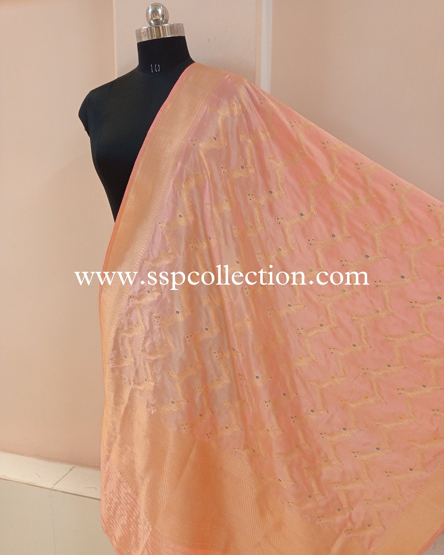 Peach Banarasi Pure Katan Silk Dupatta
