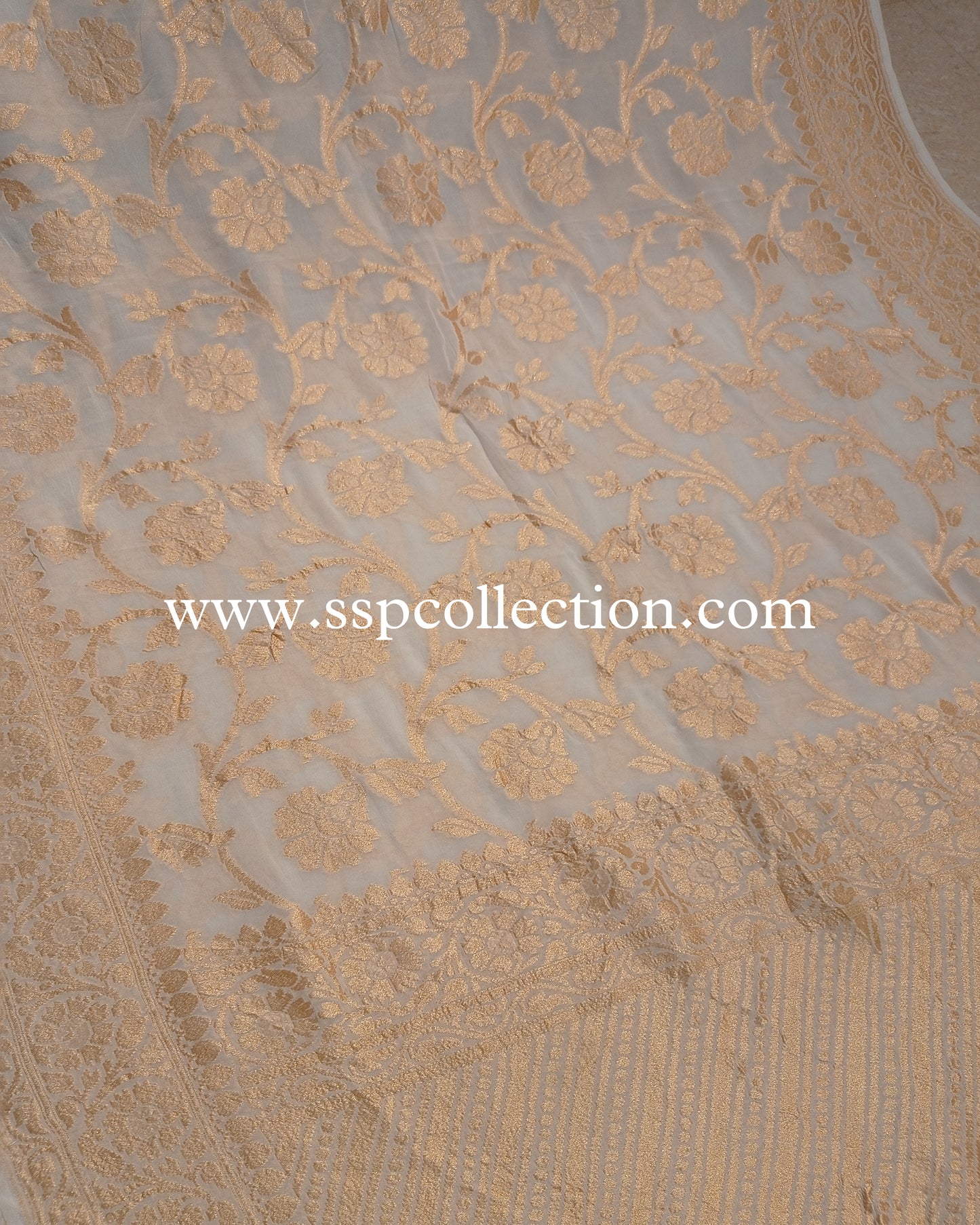 White Banarasi Pure Georgette Saree