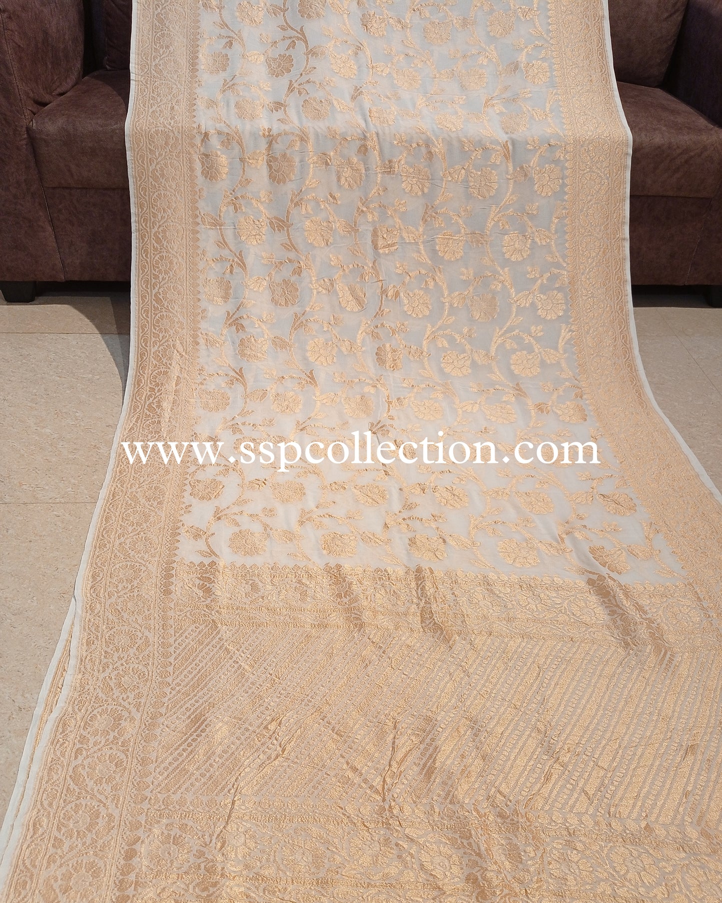 White Banarasi Pure Georgette Saree