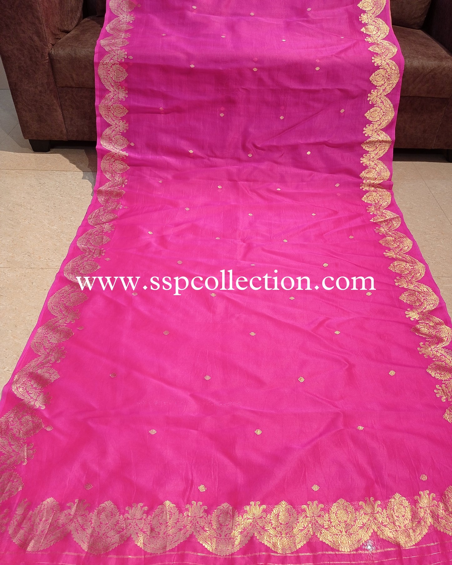 Pink Banarasi Handloom Pure Kora SIlk Saree