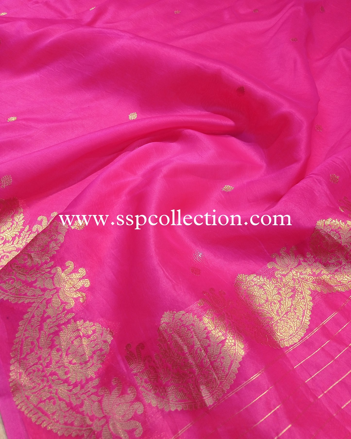 Pink Banarasi Handloom Pure Kora SIlk Saree