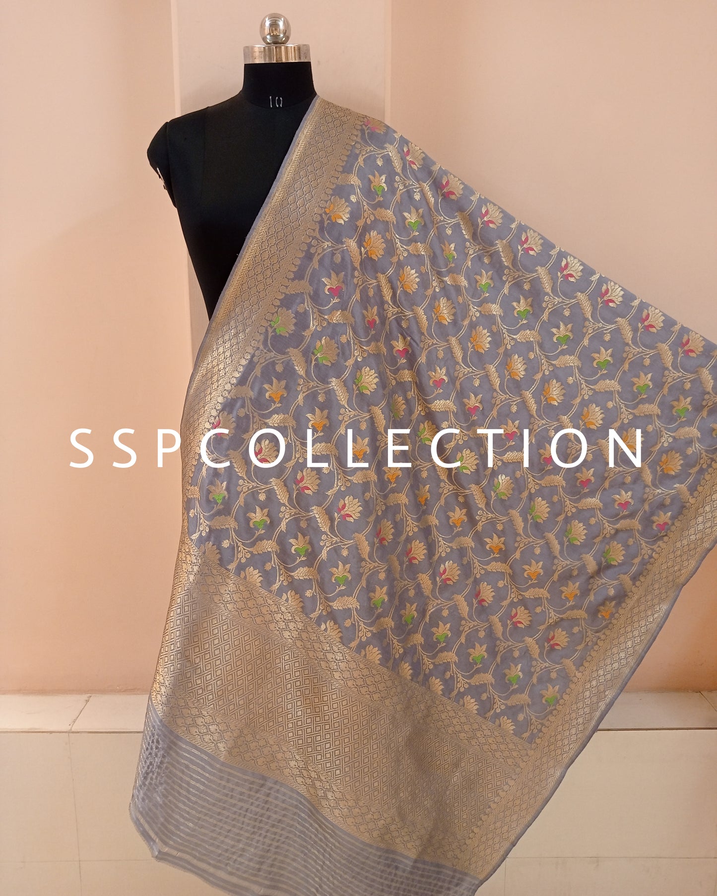 Grey Banarasi Pure Katan Silk Dupatta