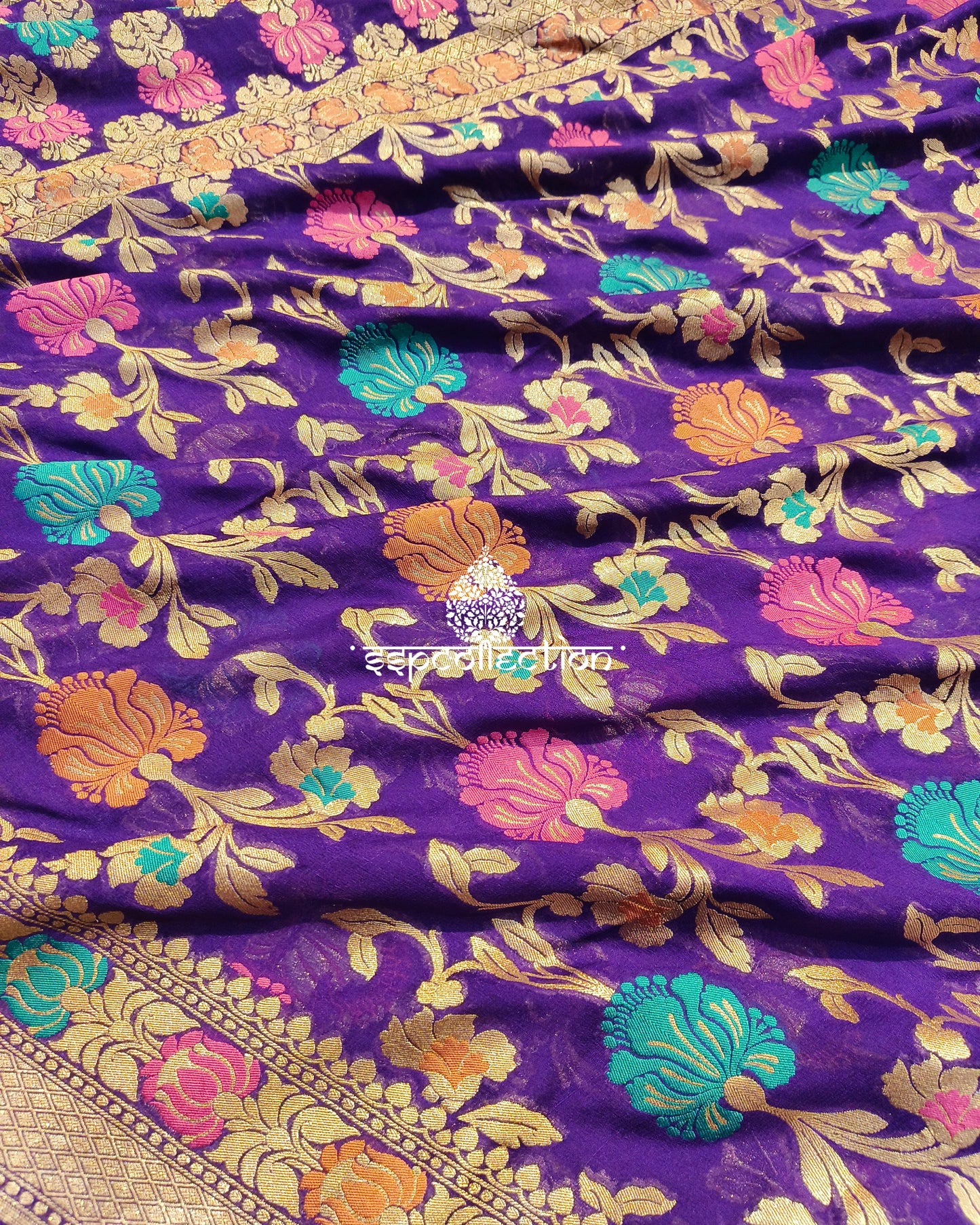 Indigo Purple Banarasi Pure Georgette Tilfi Saree