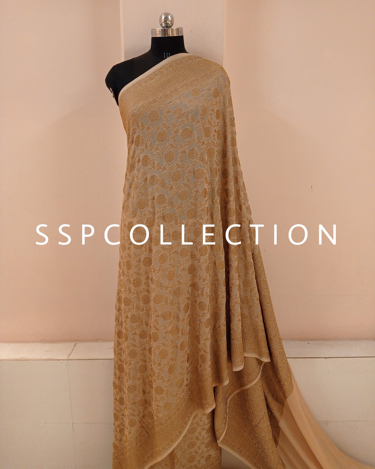 Beige Banarasi Pure Georgette Saree