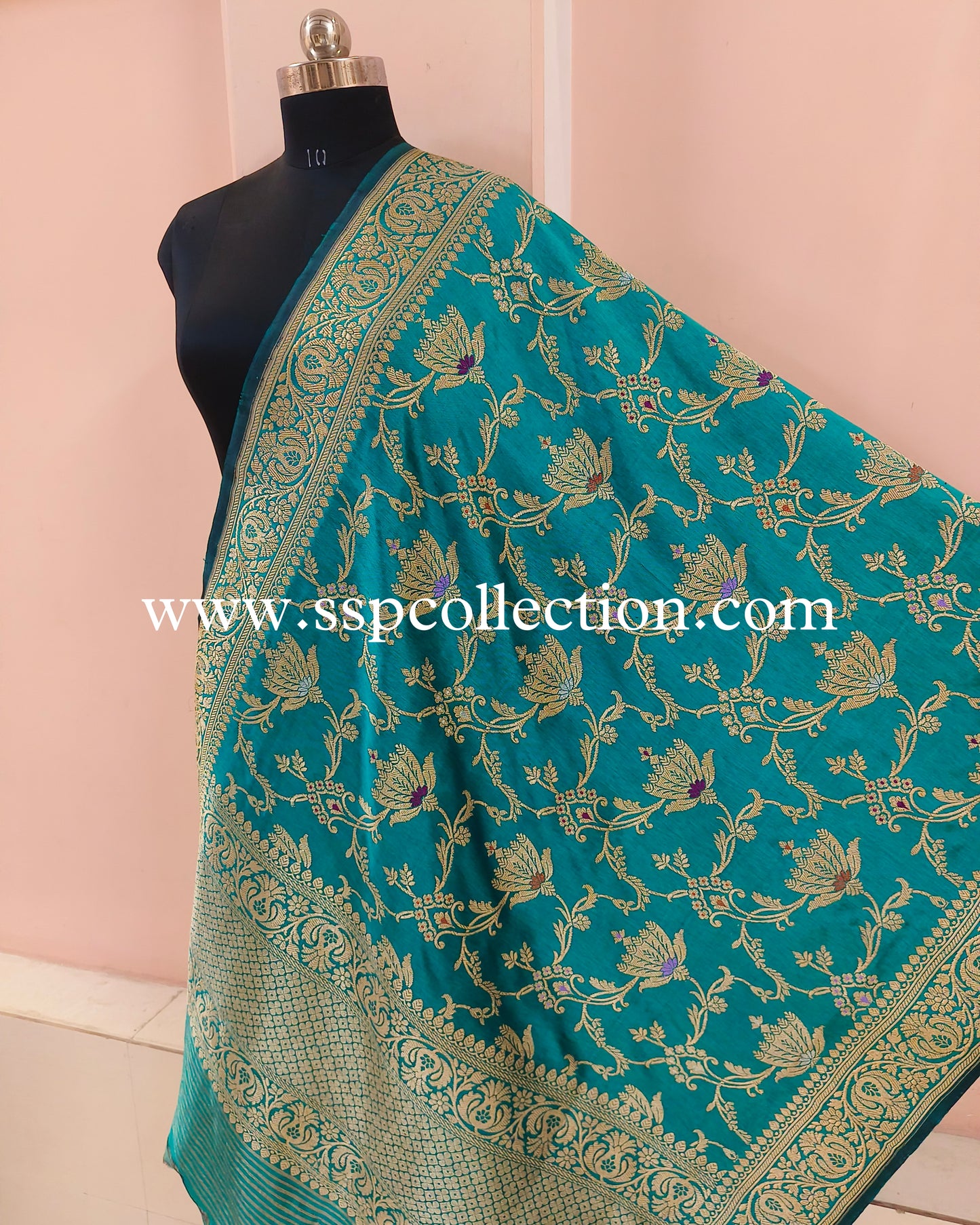 Persian-Green Banarasi Pure Katan Silk Ektara Dupatta