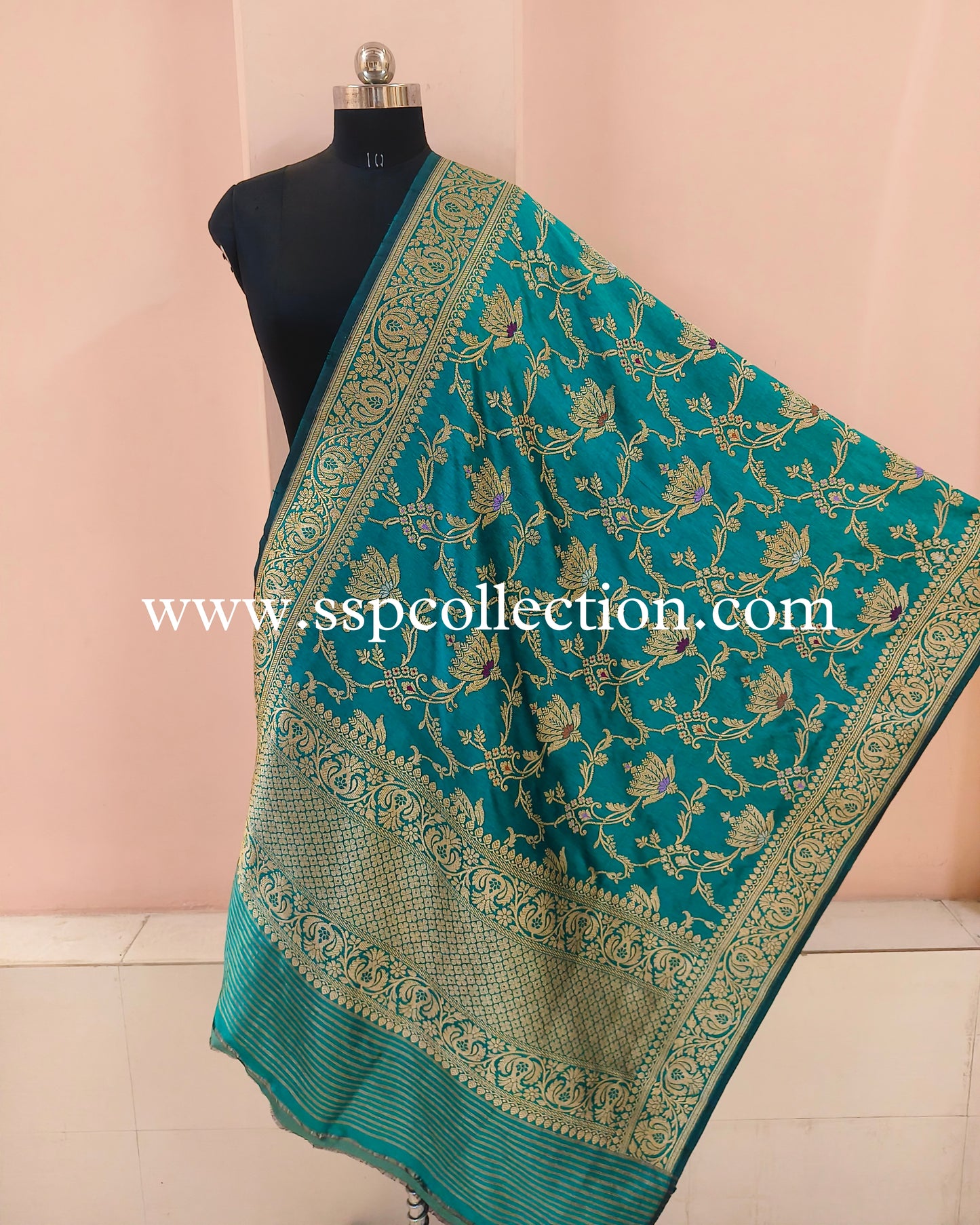 Persian-Green Banarasi Pure Katan Silk Ektara Dupatta