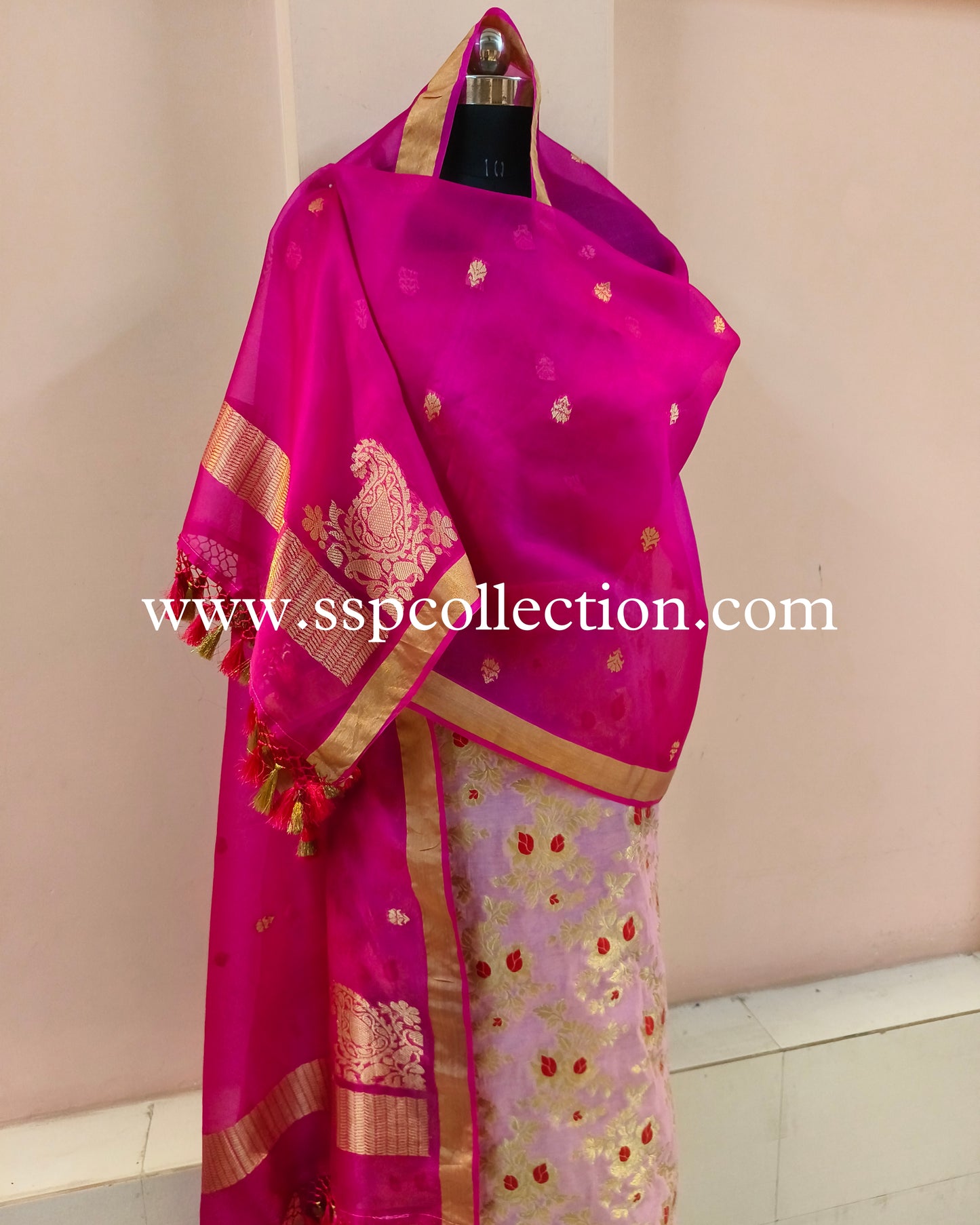 Pink Contrast Banarasi Pure Meenakaari Suit