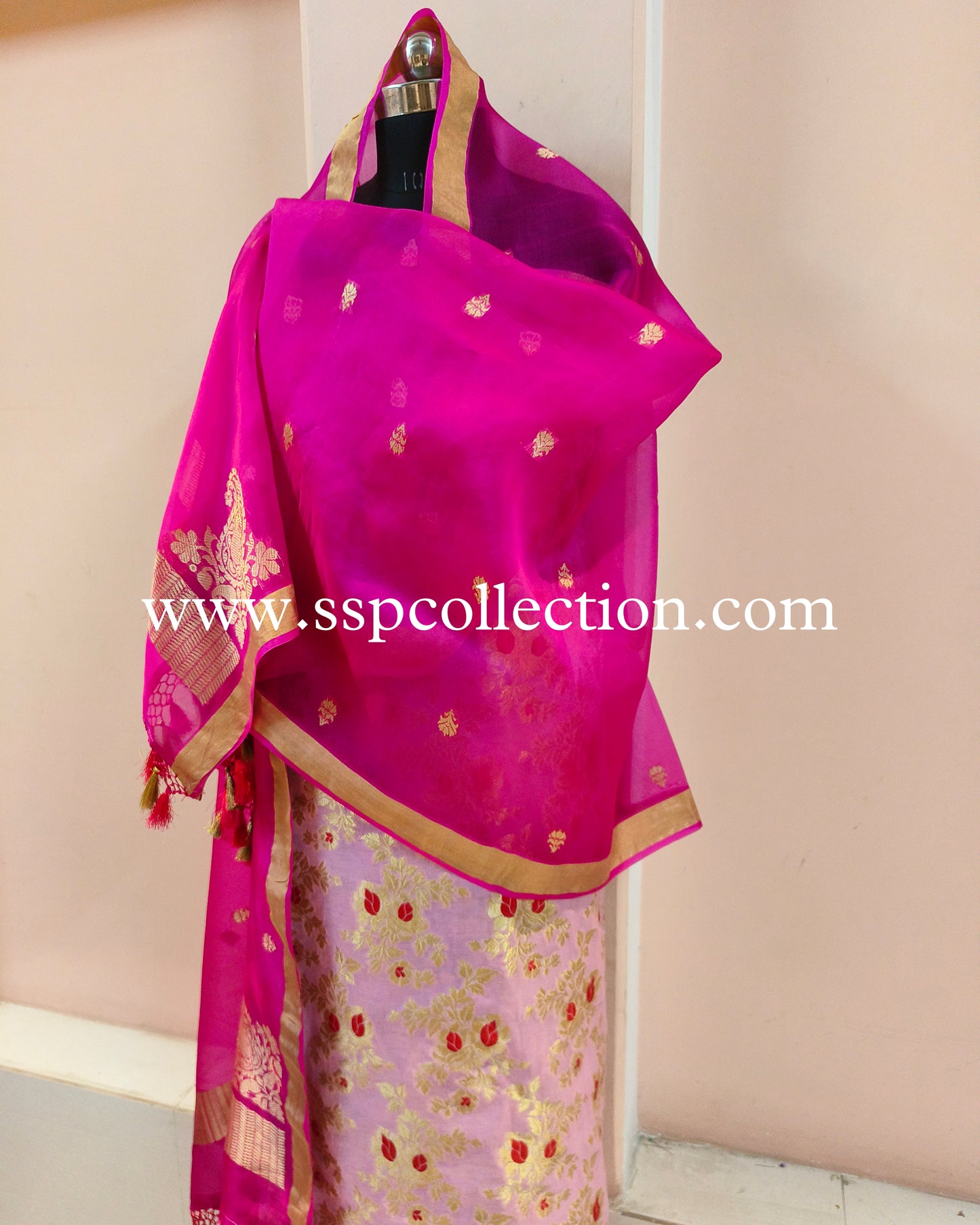 Pink Contrast Banarasi Pure Meenakaari Suit