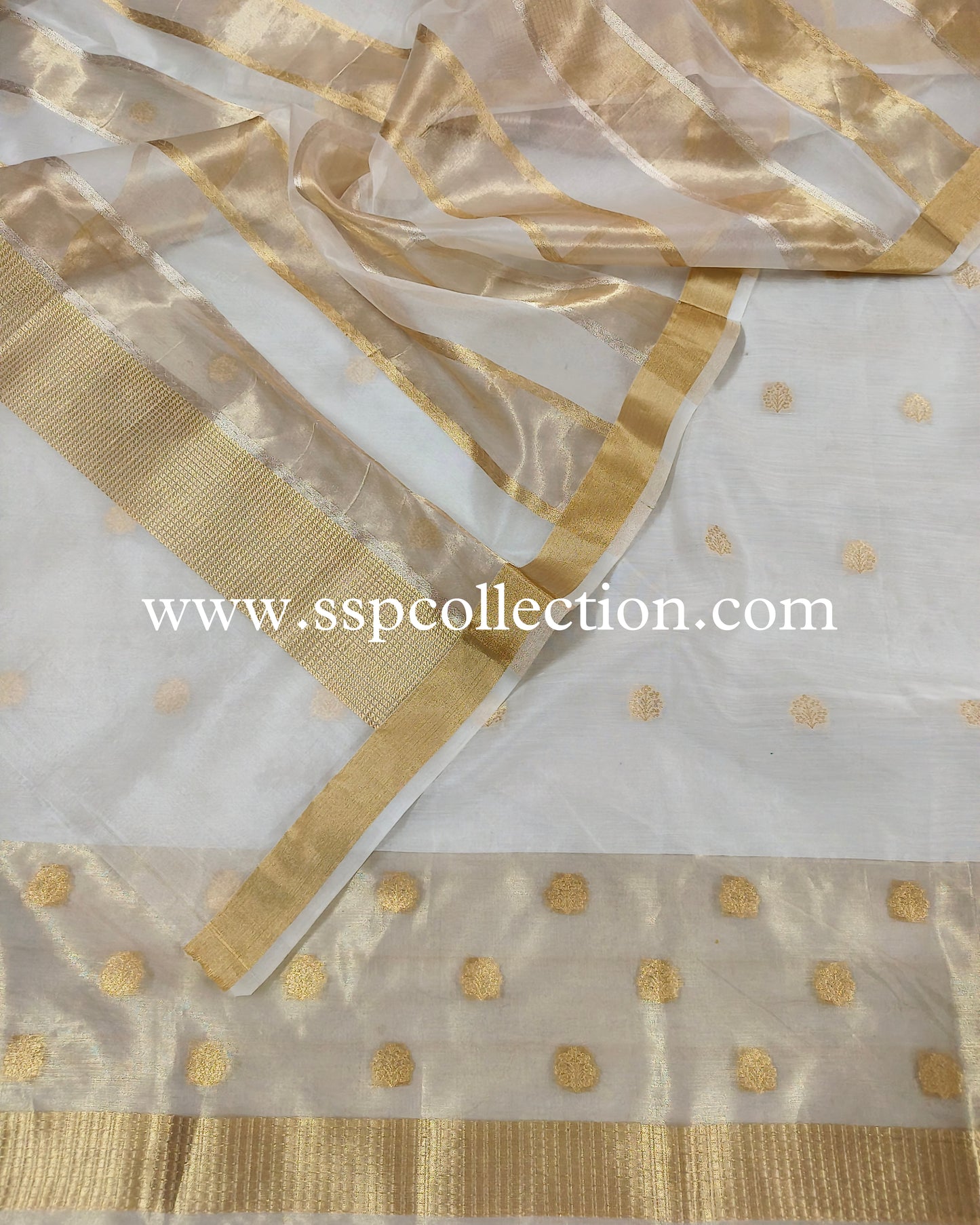 White Handwoven Pure Banarasi Suit