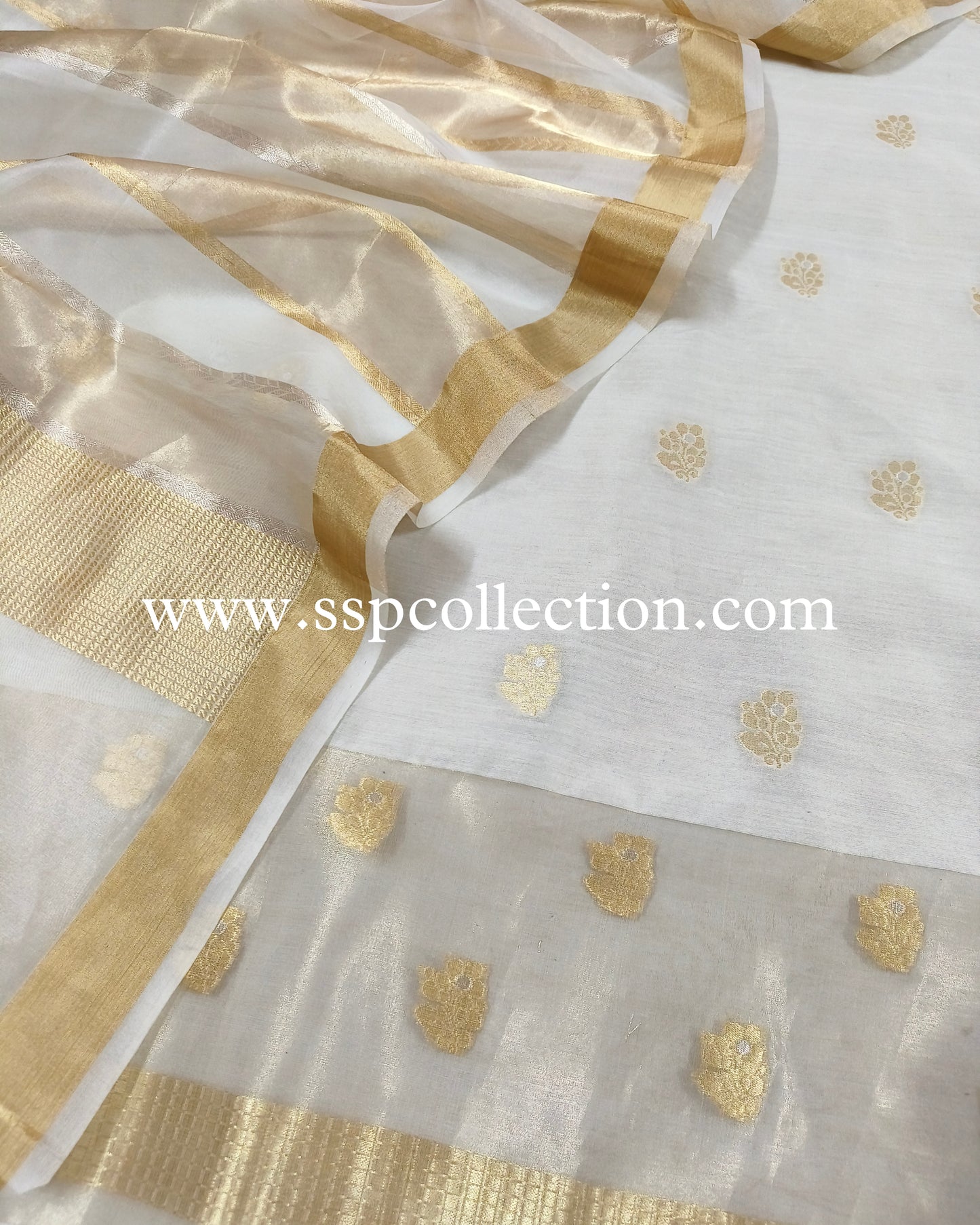 White Handwoven Pure Banarasi Suit