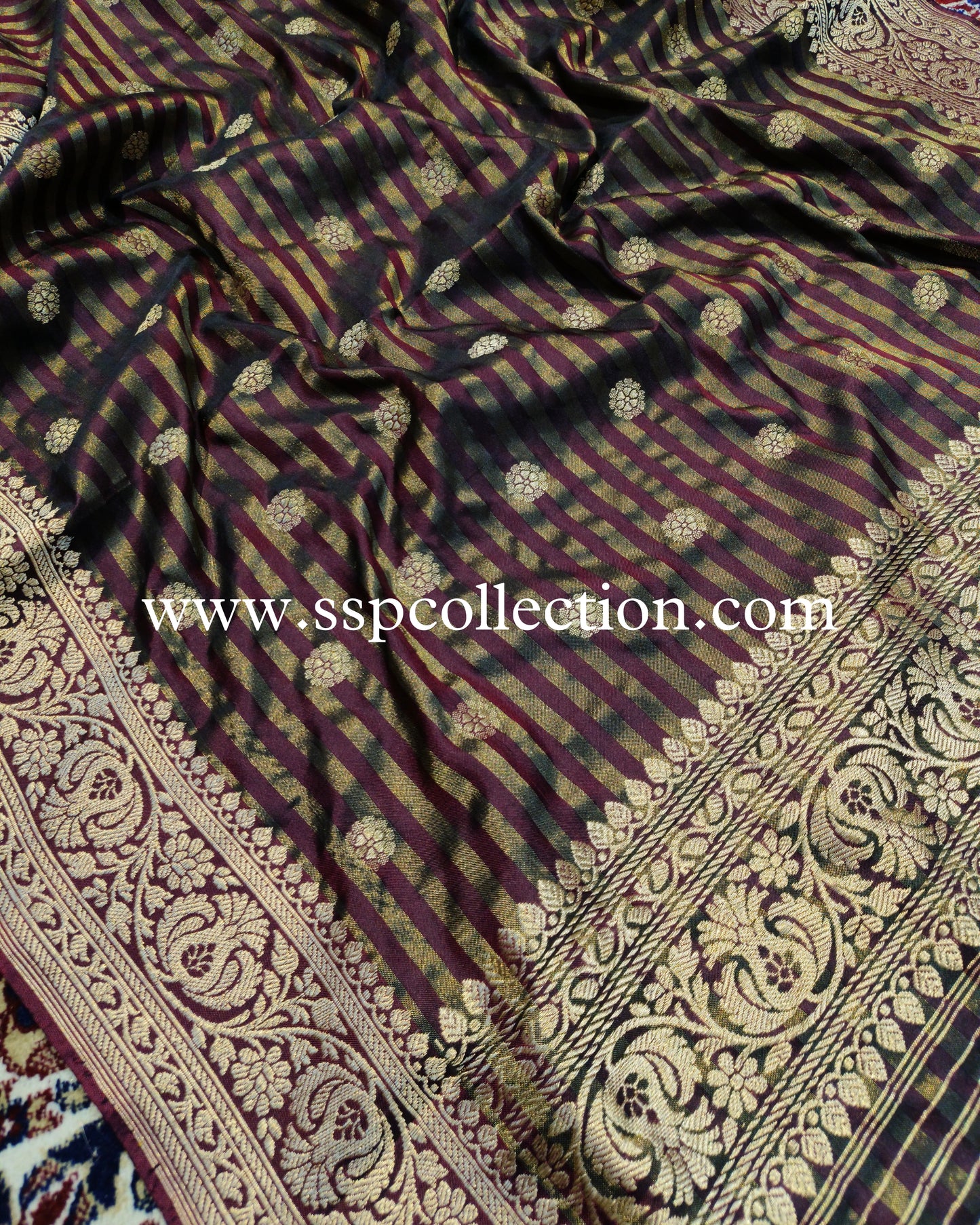 Wine Banarasi Pure Katan Silk Tissue Stripes Dupatta