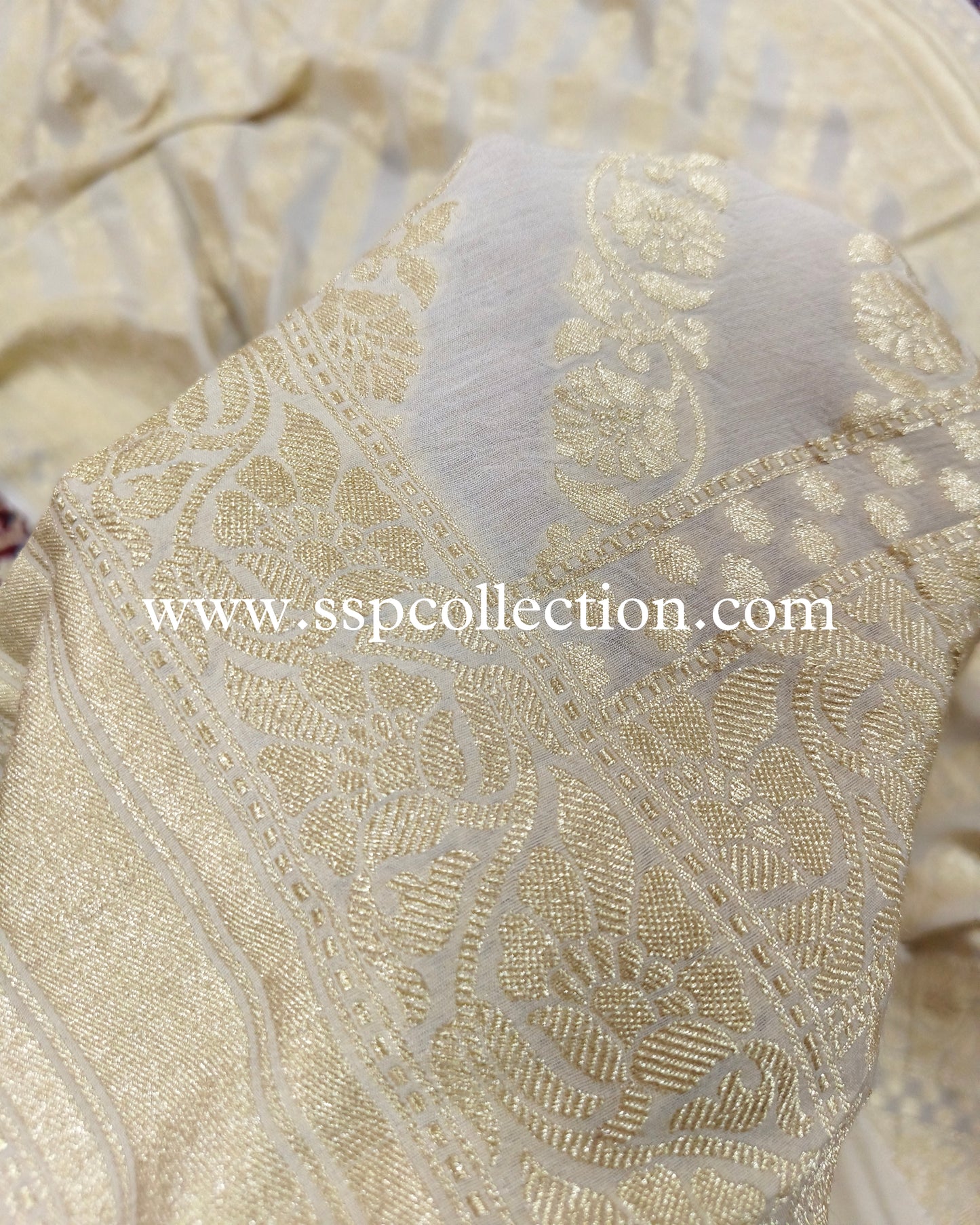 Beige Pure Moonga Silk Banarasi Dupatta