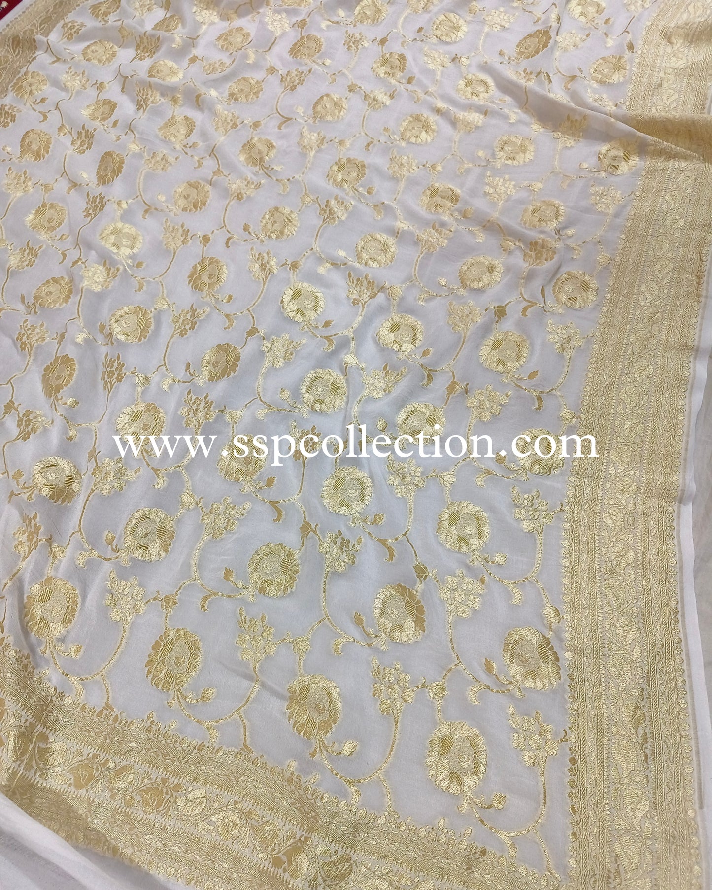 White Pure Georgette Banarasi Dupatta