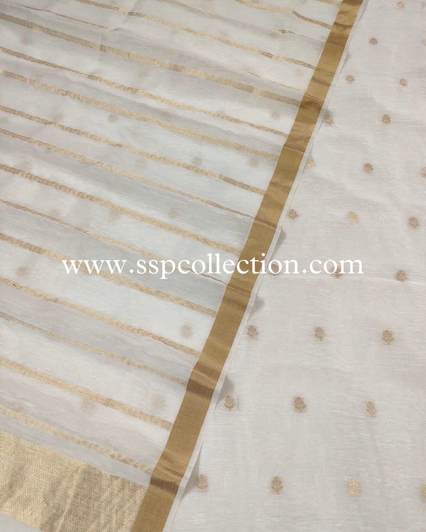 White Banarasi Pure Linen Suit Set