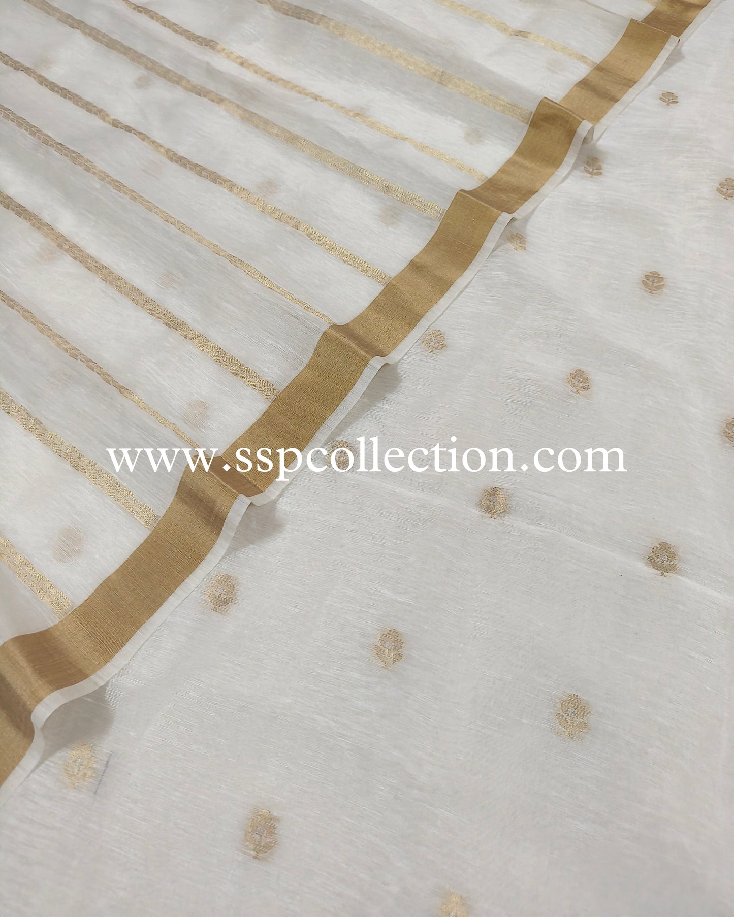 White Banarasi Pure Linen Suit Set