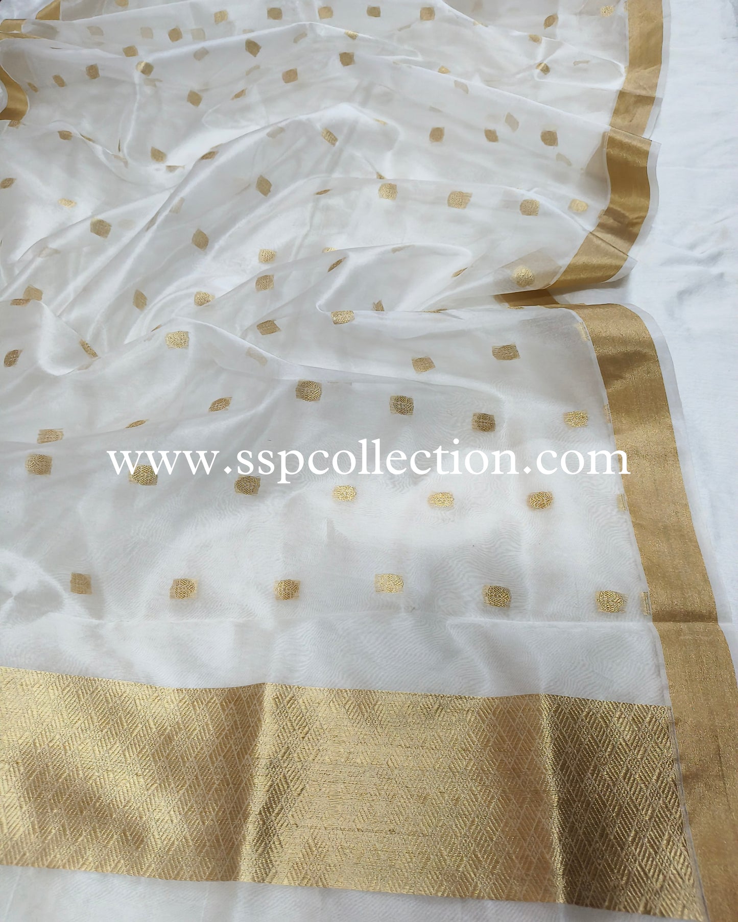 White Banarasi Pure Kora Silk Dupatta