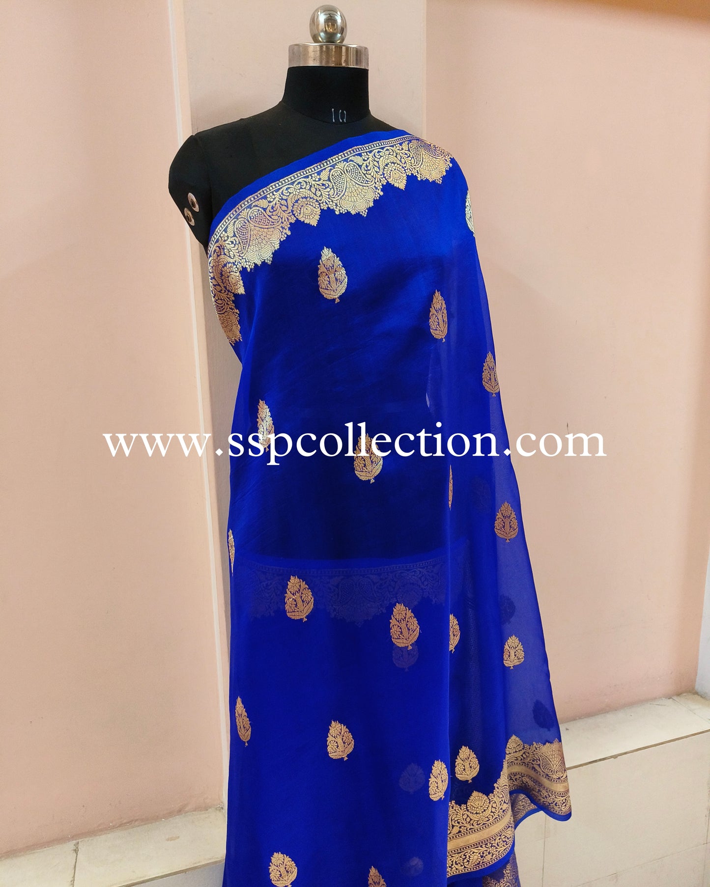 Royal-Blue Pure Kora Silk Banarasi Saree