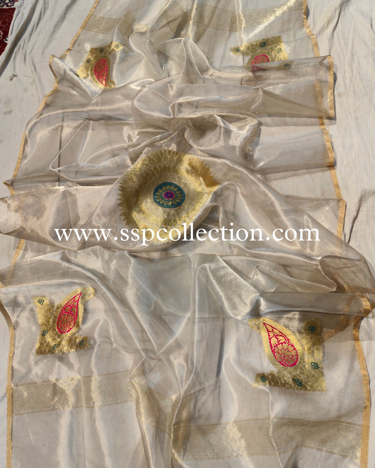 Silver Pure Tissue Silk Banarasi Koniya Dupatta