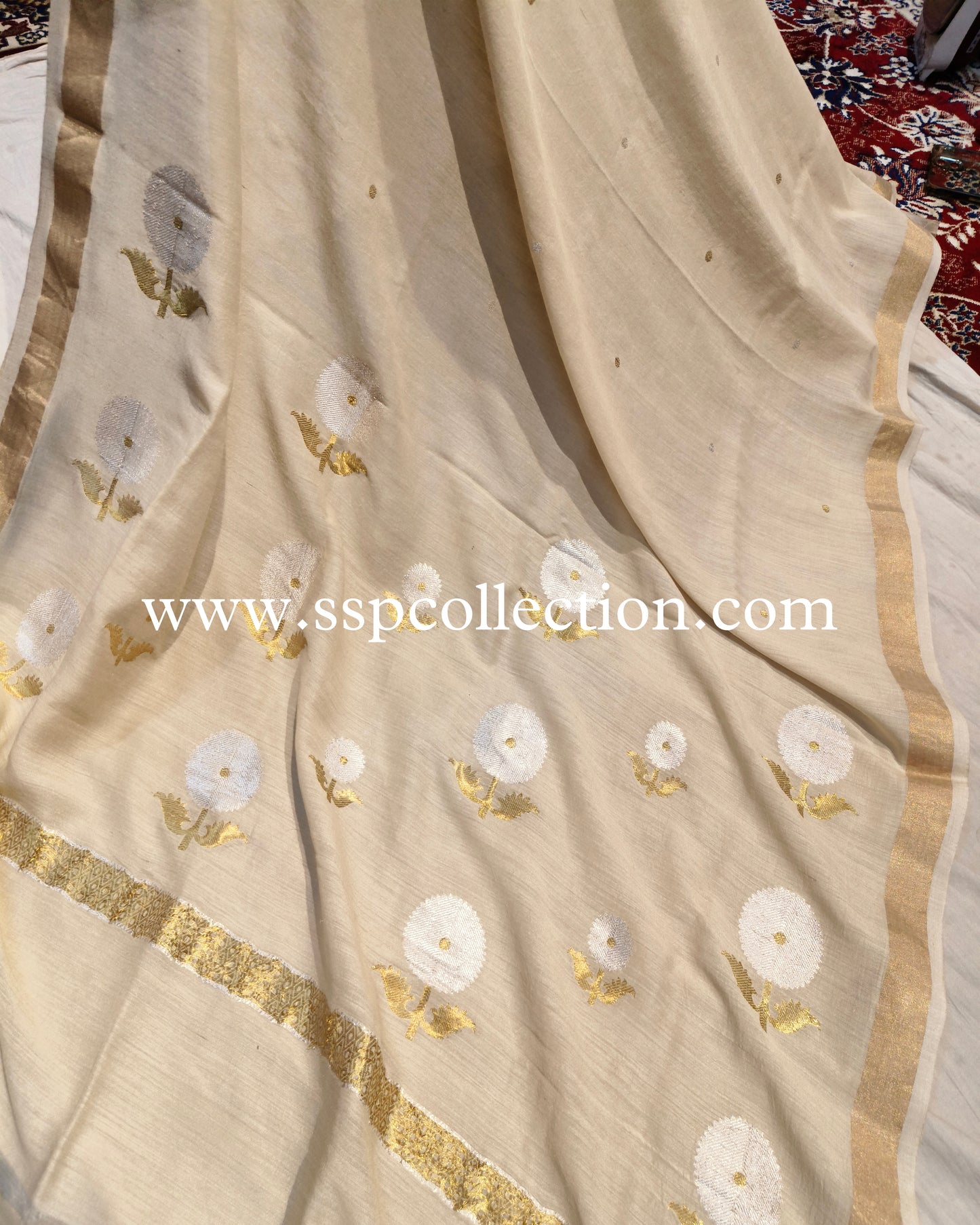 Ivory Pure Moonga Silk Banarasi Dupatta