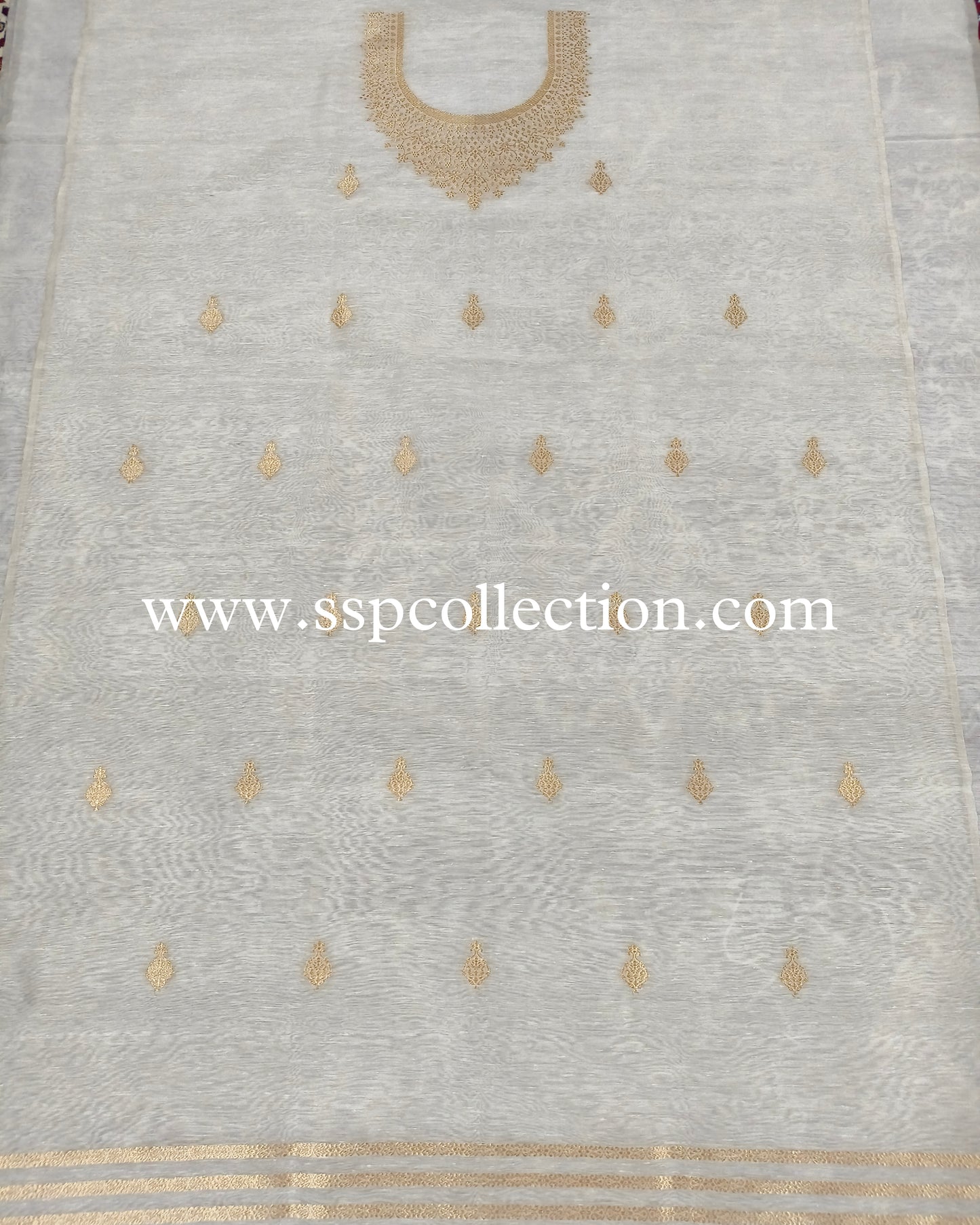 White Pure Linen Meenakaari Banarasi Suit