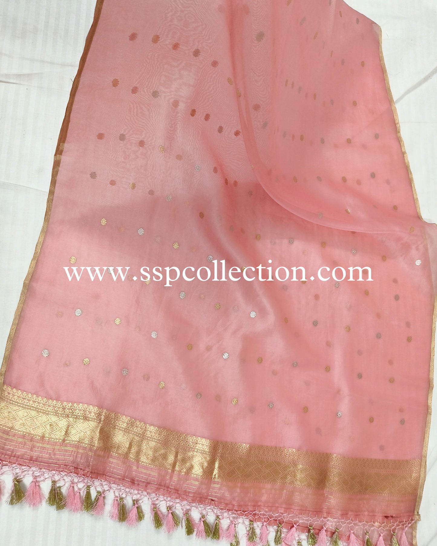Baby-Pink Pure Kora Silk Banarasi Dupatta