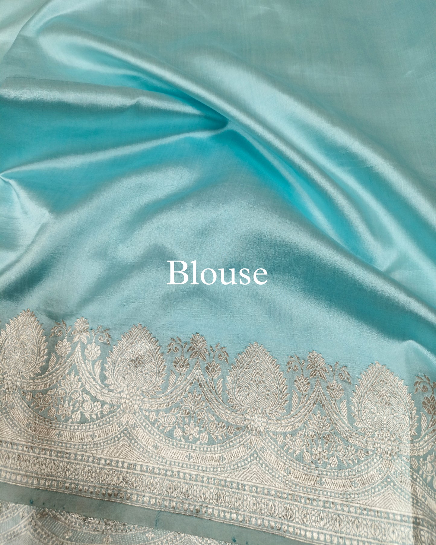 Powder-Blue Pure Mango Silk Silver Zari Banarasi Saree