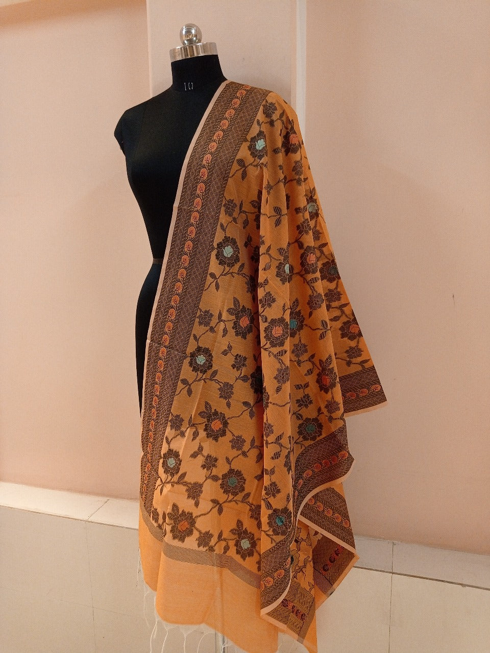 Orange Banarasi Cotton Meenakaari Dupatta