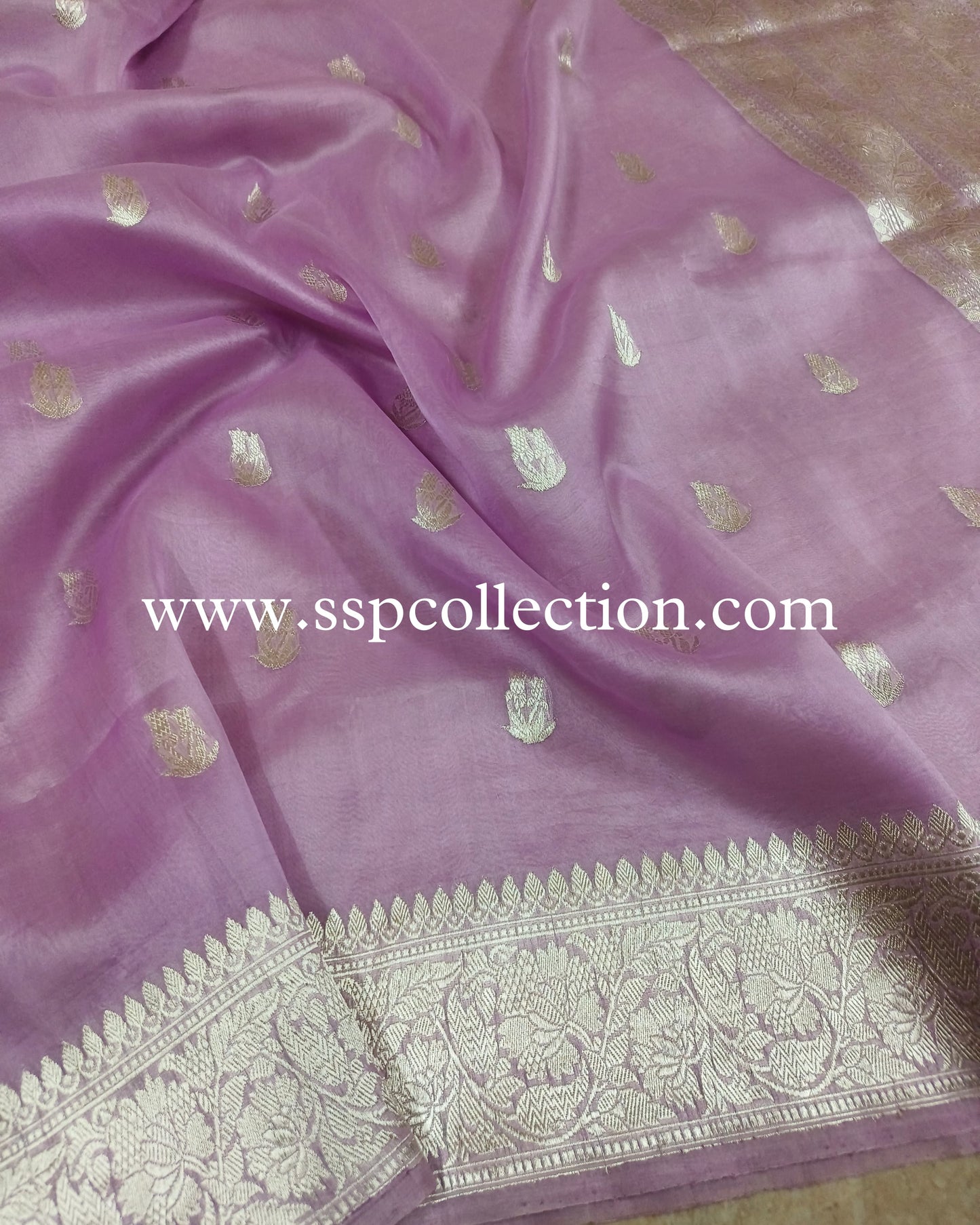 Mauve Pure Kora Silk Banarasi Saree