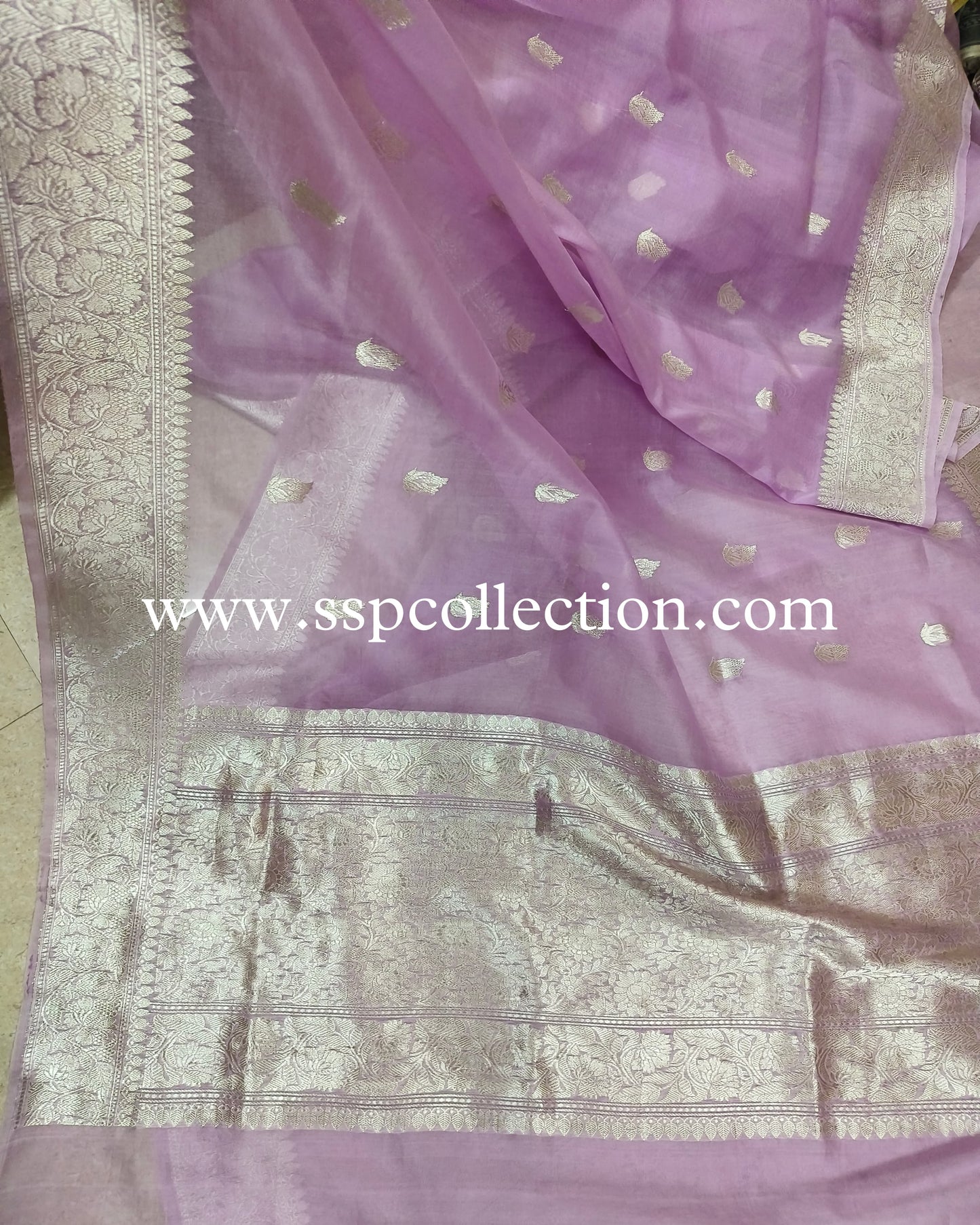 Mauve Pure Kora Silk Banarasi Saree