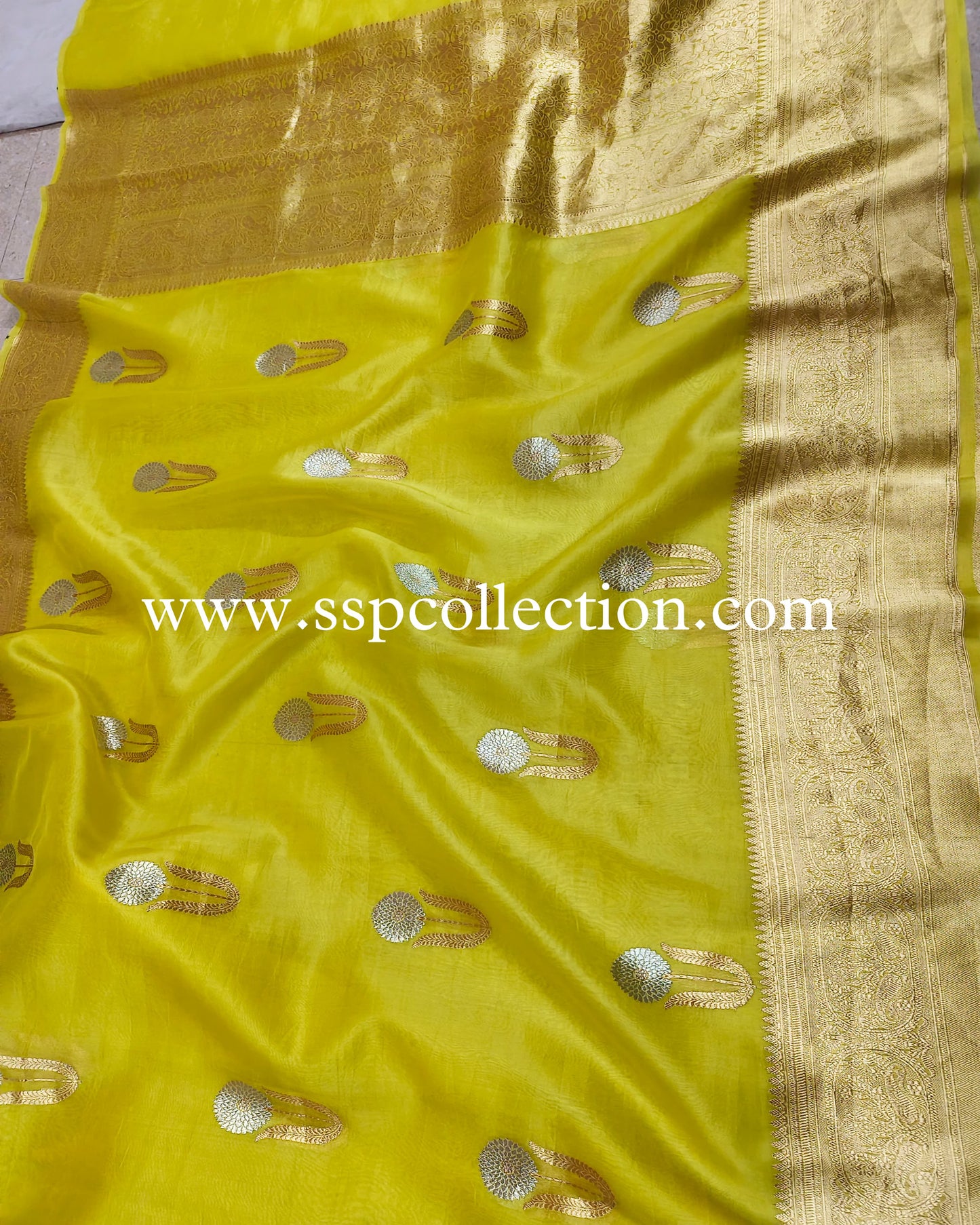 Lemon Pure Kora Silk Banarasi Saree