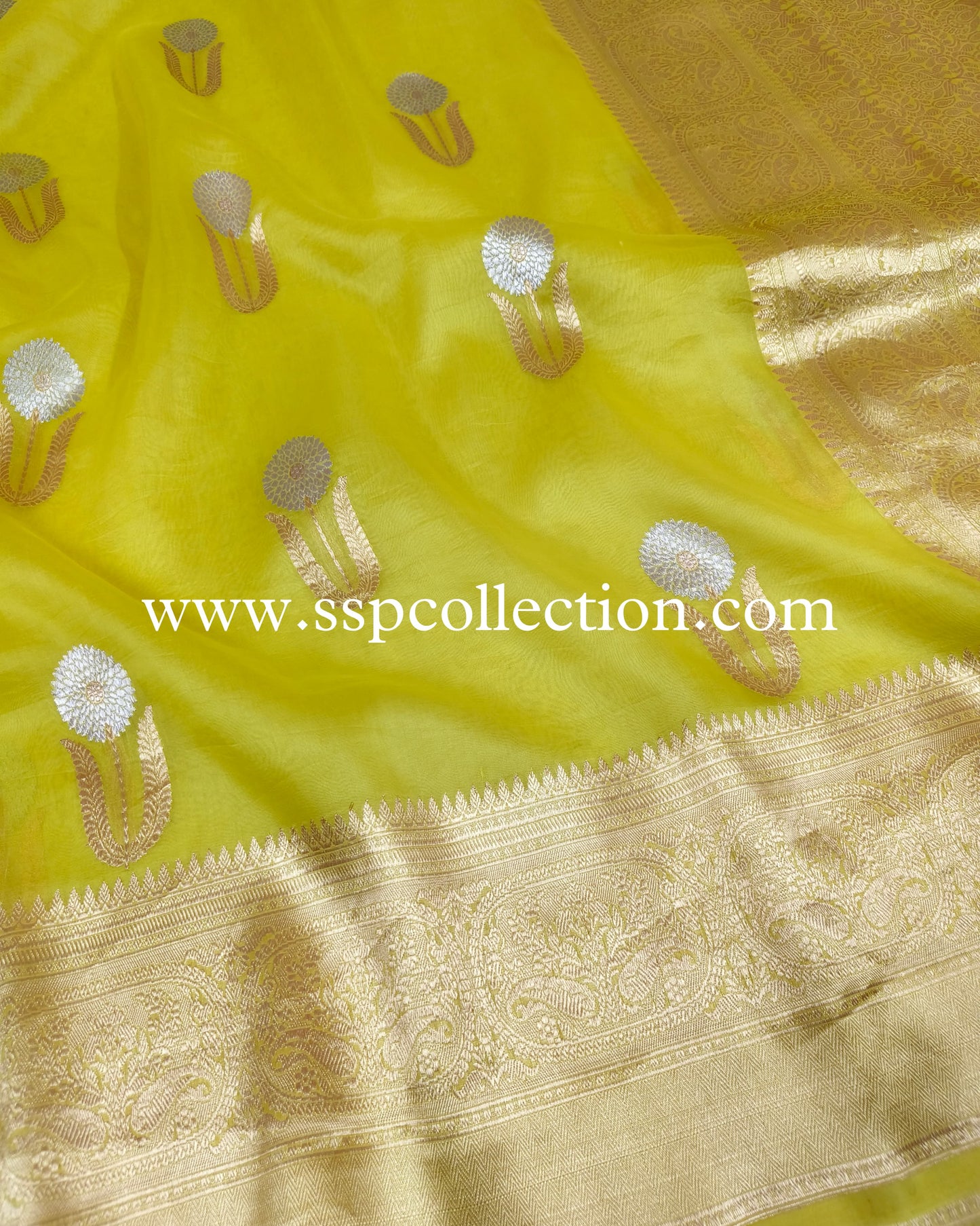 Lemon Pure Kora Silk Banarasi Saree